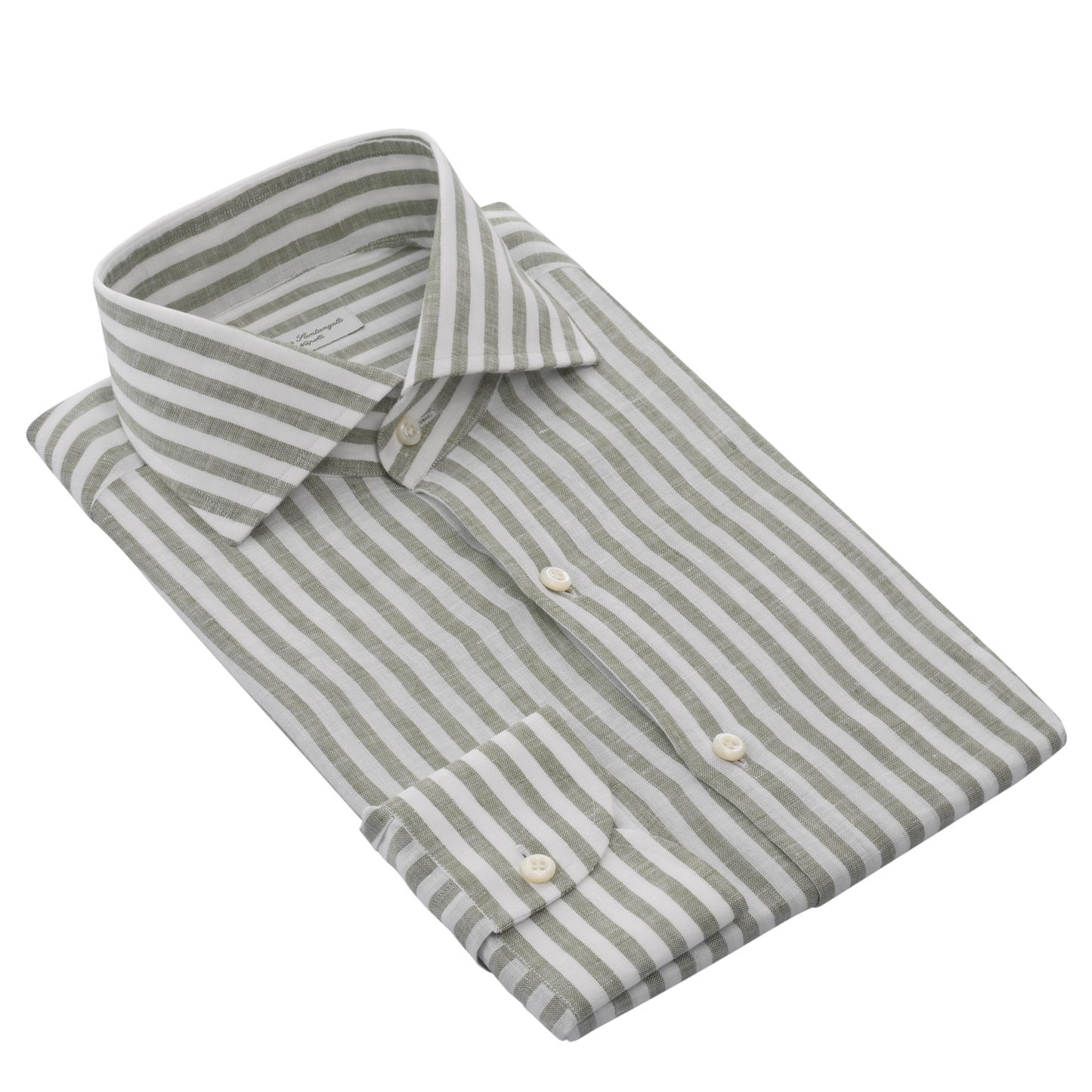 Striped Linen Shirt in Green and White