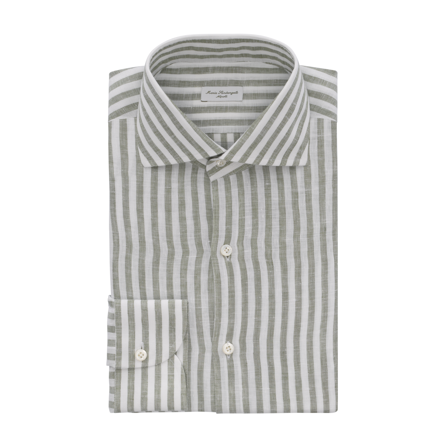 Striped Linen Shirt in Green and White