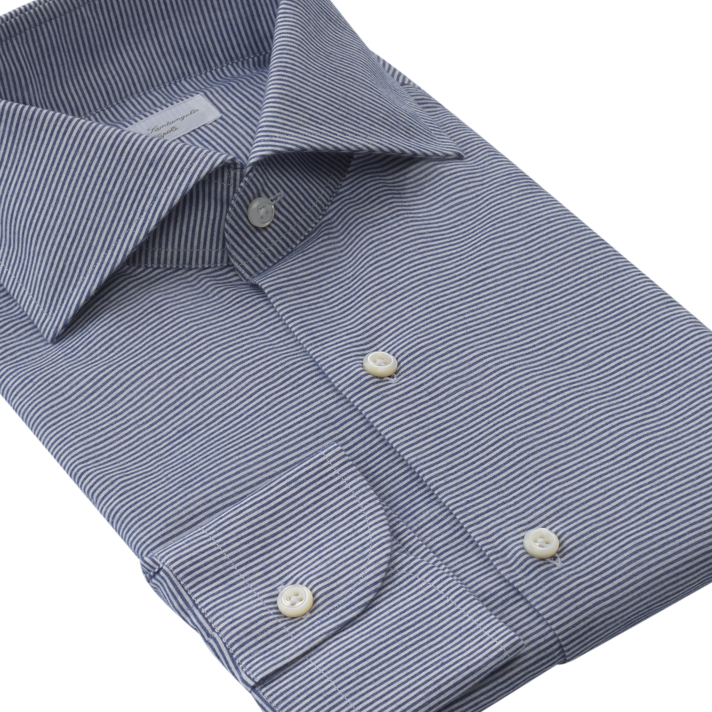 Maria Santangelo Barre-Striped Flannel-Cotton Shirt in Blue - SARTALE