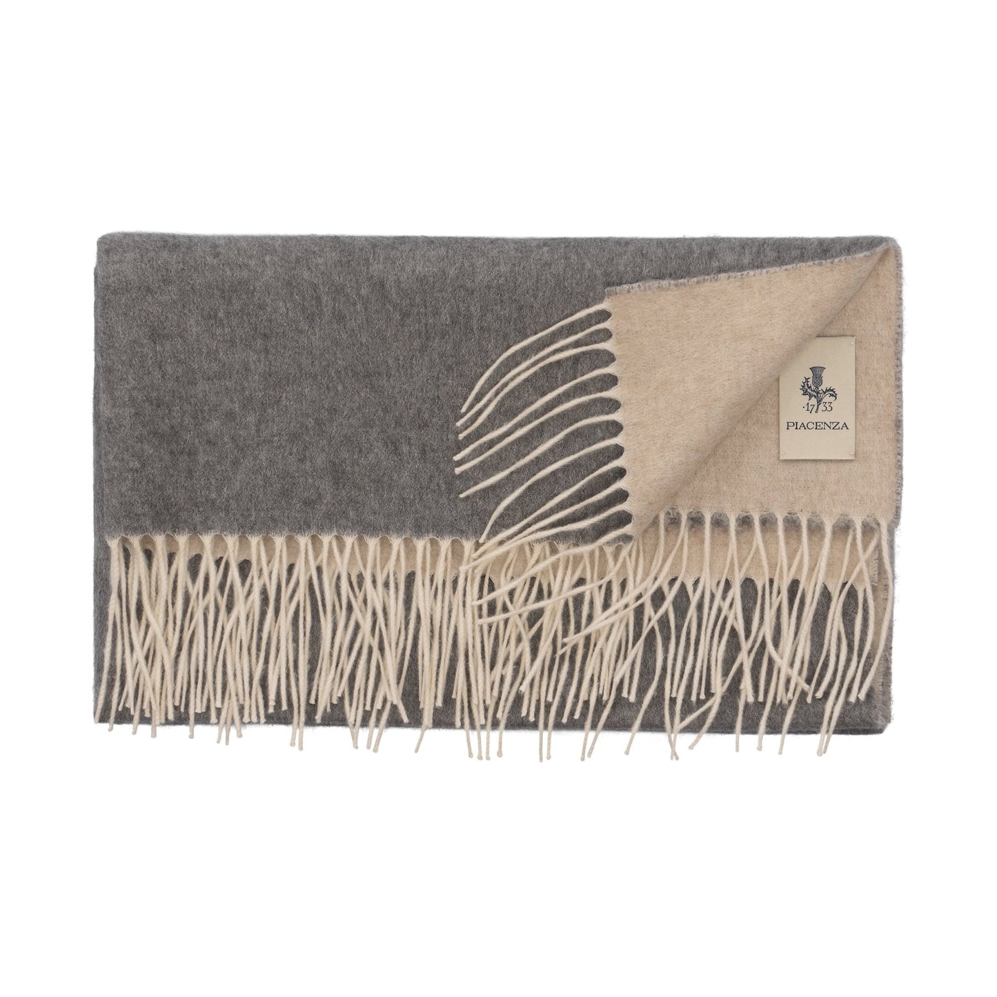 Piacenza Cashmere Fringed Reversible Silk and Cashmere-Blend Scarf in Grey (2) - SARTALE