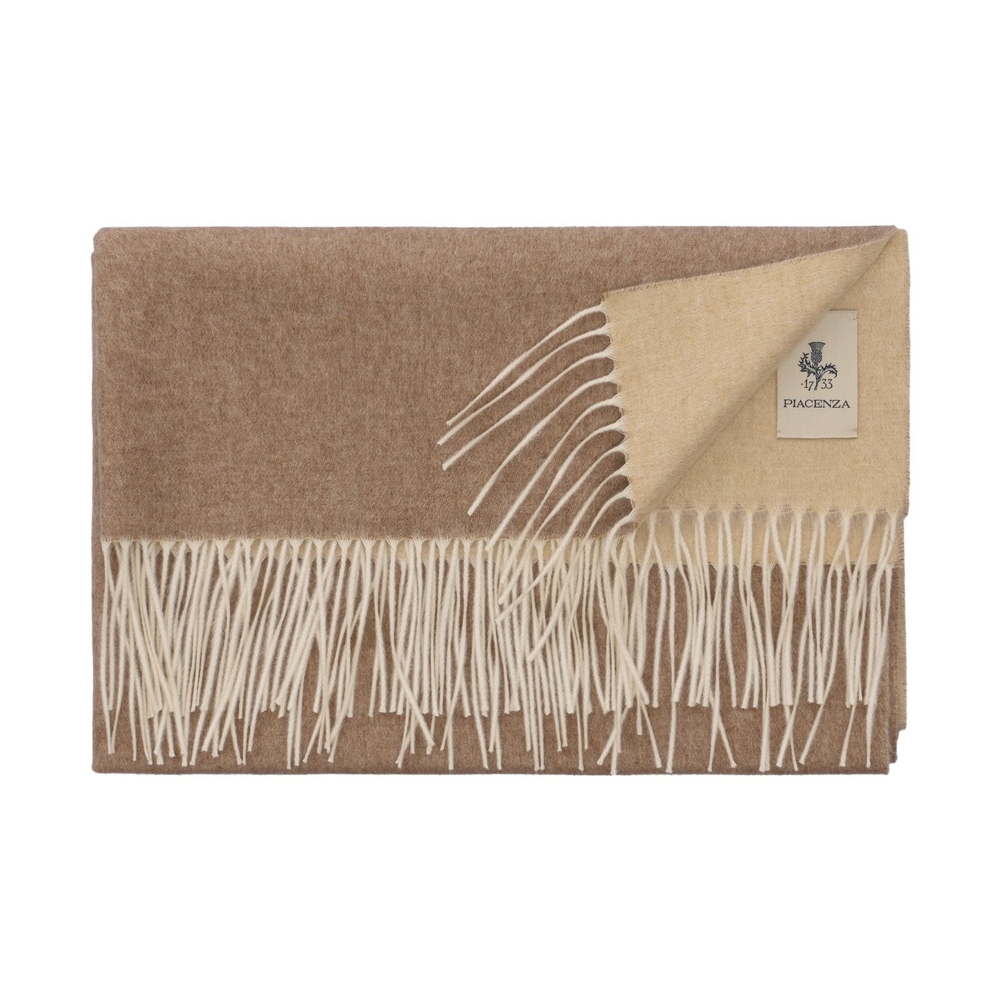 Piacenza Cashmere Fringed Reversible Silk and Cashmere-Blend Scarf in Beige (2) - SARTALE