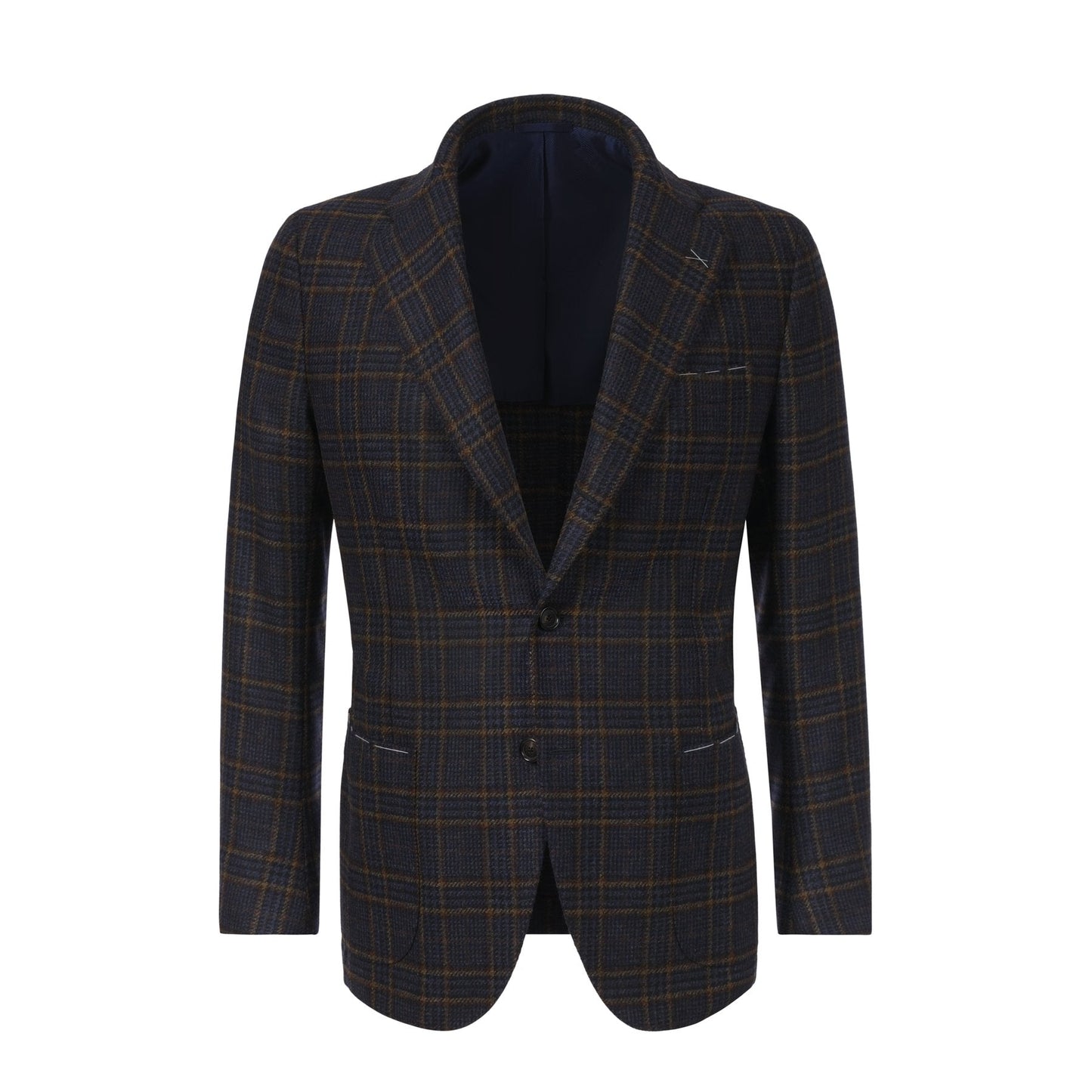 De Petrillo Single-Breasted Plaid-Check Wool Jacket in Blue. Exclusively Made for Sartale - SARTALE