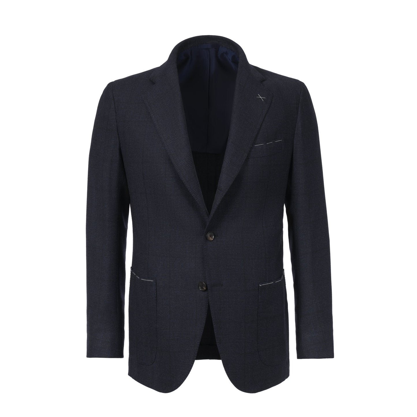 De Petrillo Single-Breasted Prince of Wales Wool Jacket in Dark Blue. Exclusively Made for Sartale - SARTALE