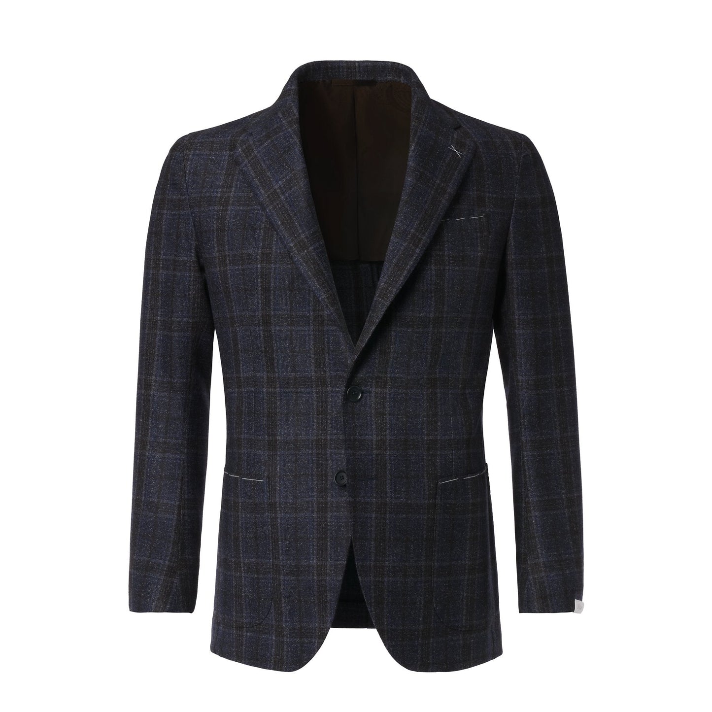 De Petrillo Single-Breasted Plaid Check Wool Jacket in Dark Blue. Exclusively Made for Sartale - SARTALE