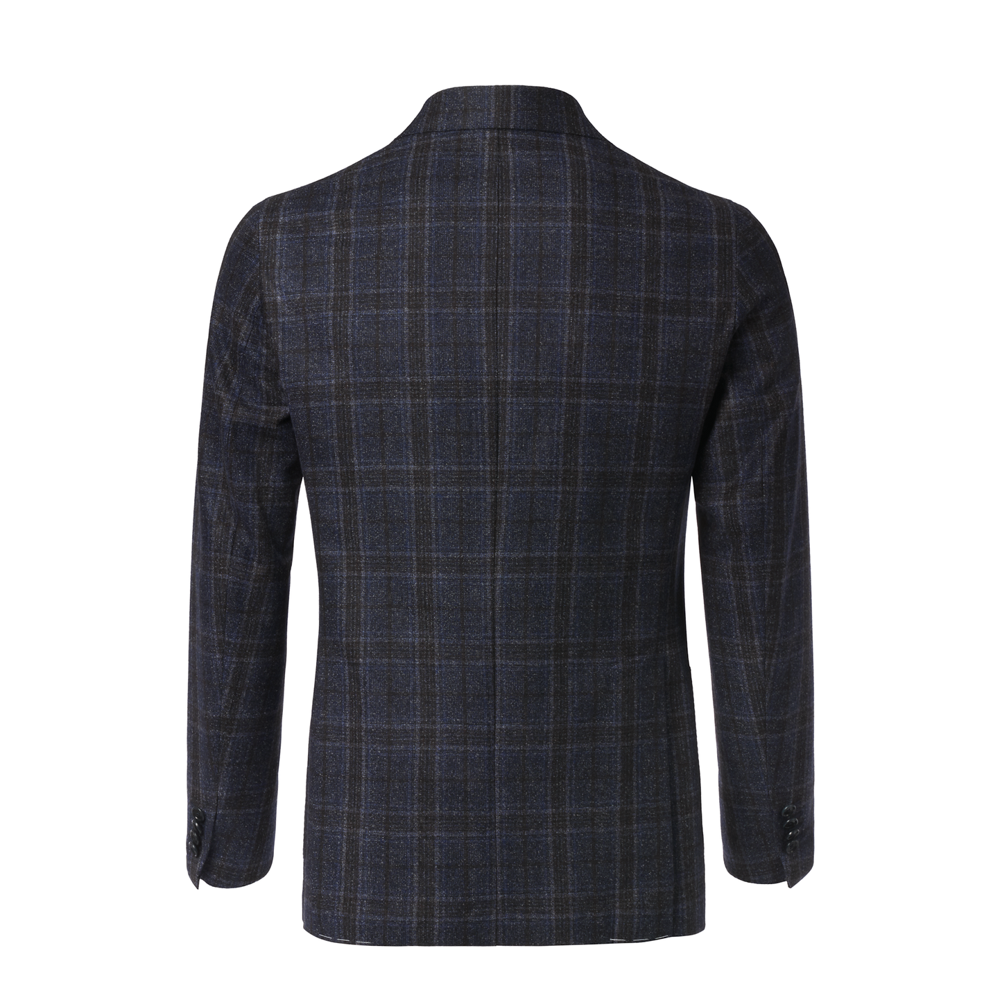 De Petrillo Single-Breasted Plaid Check Wool Jacket in Dark Blue. Exclusively Made for Sartale - SARTALE