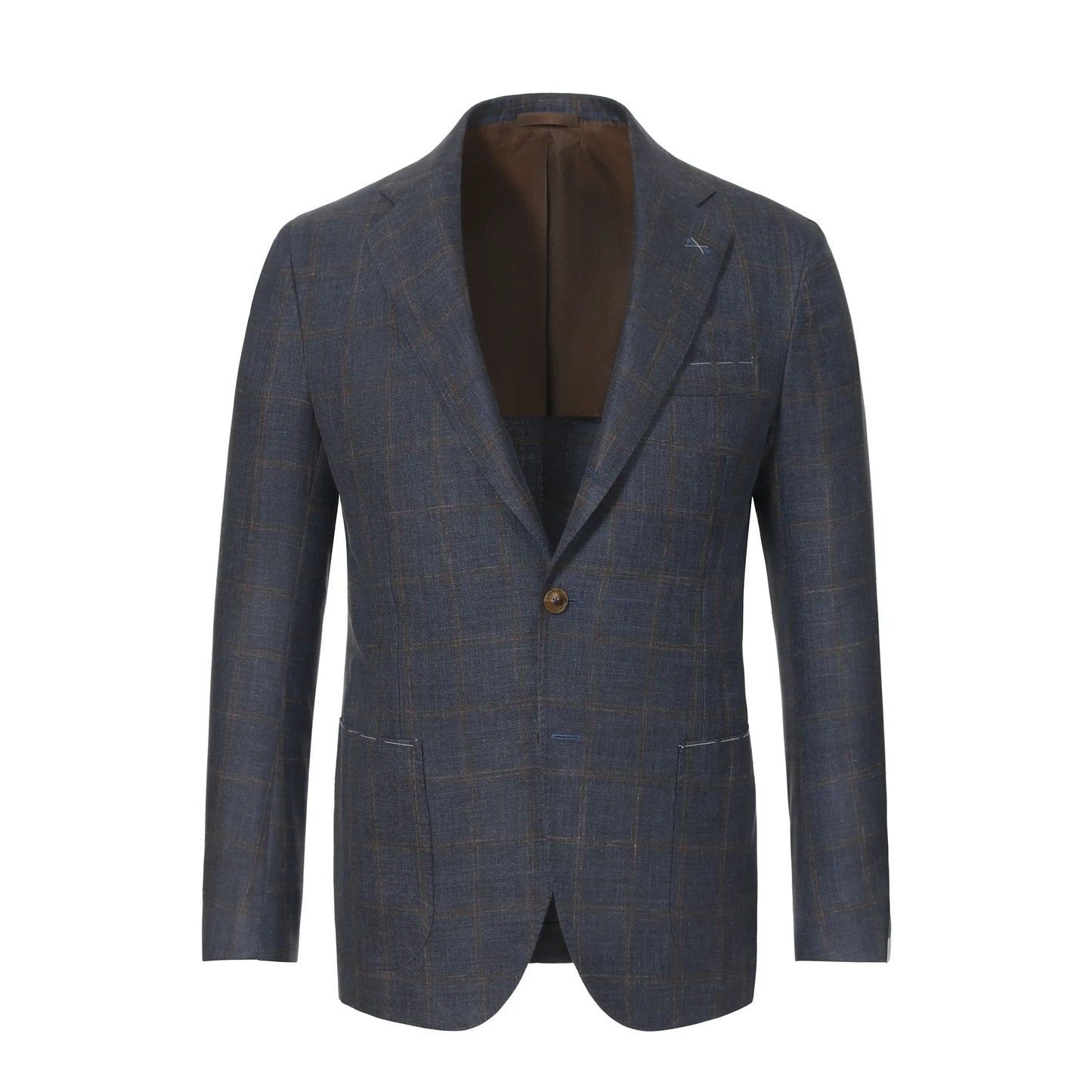 Single-Breasted Wool-Blend Jacket in Brown and Blue