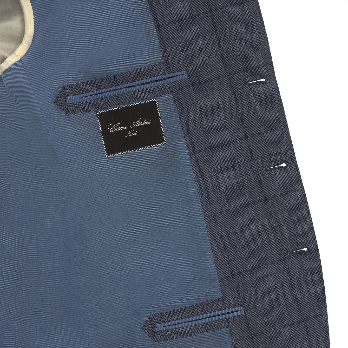 Cesare Attolini Three Pieces Glen-Check Wool and Cashmere-Blend Suit in Blue - SARTALE