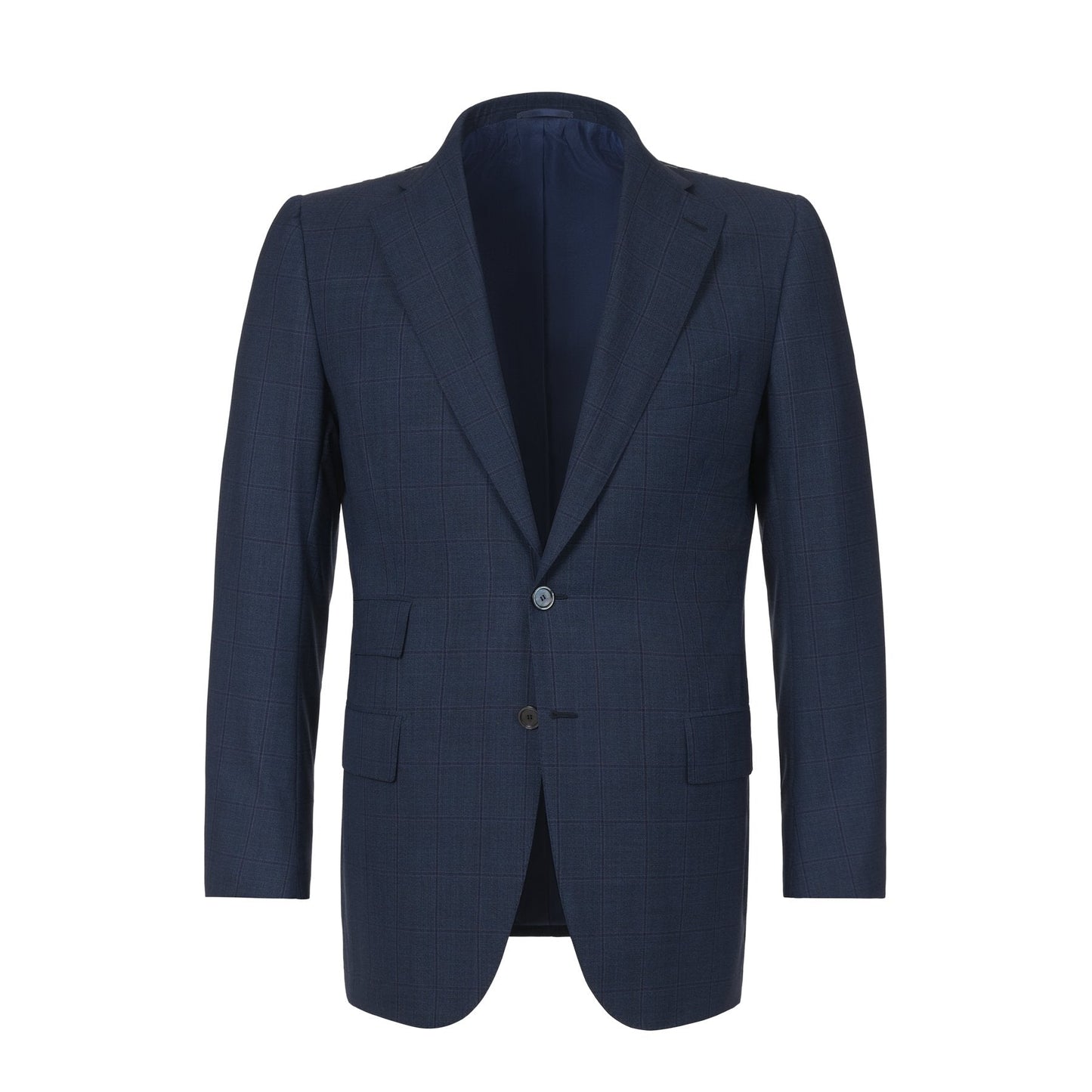 Cesare Attolini Single-Breasted Windowpane Checked Wool Suit in Dark Blue - SARTALE