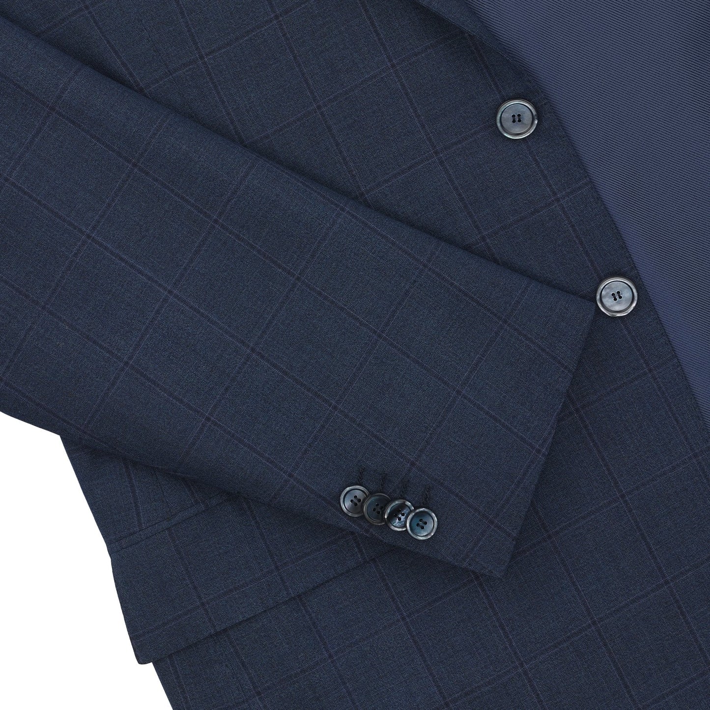 Cesare Attolini Single-Breasted Windowpane Checked Wool Suit in Dark Blue - SARTALE