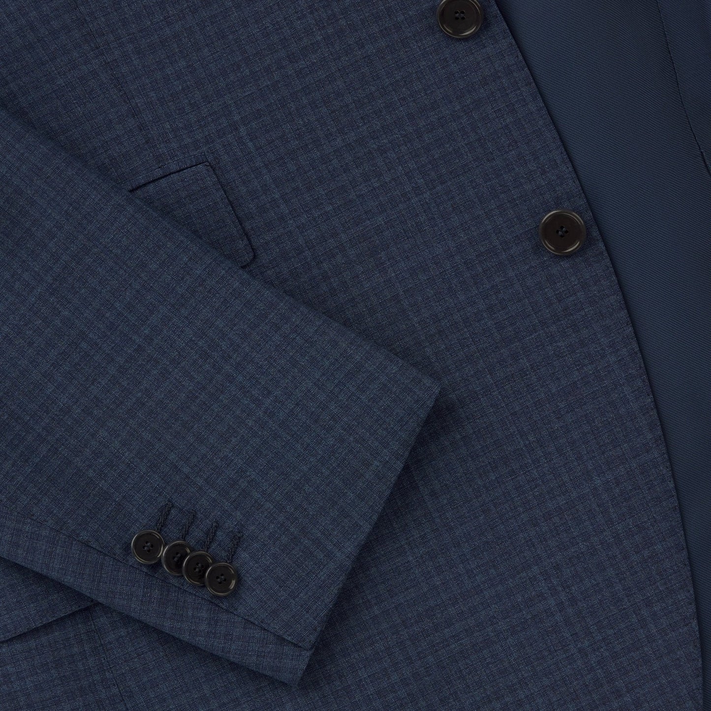 Single-Breasted Shepherd’s-Check Wool Suit in Dark Blue
