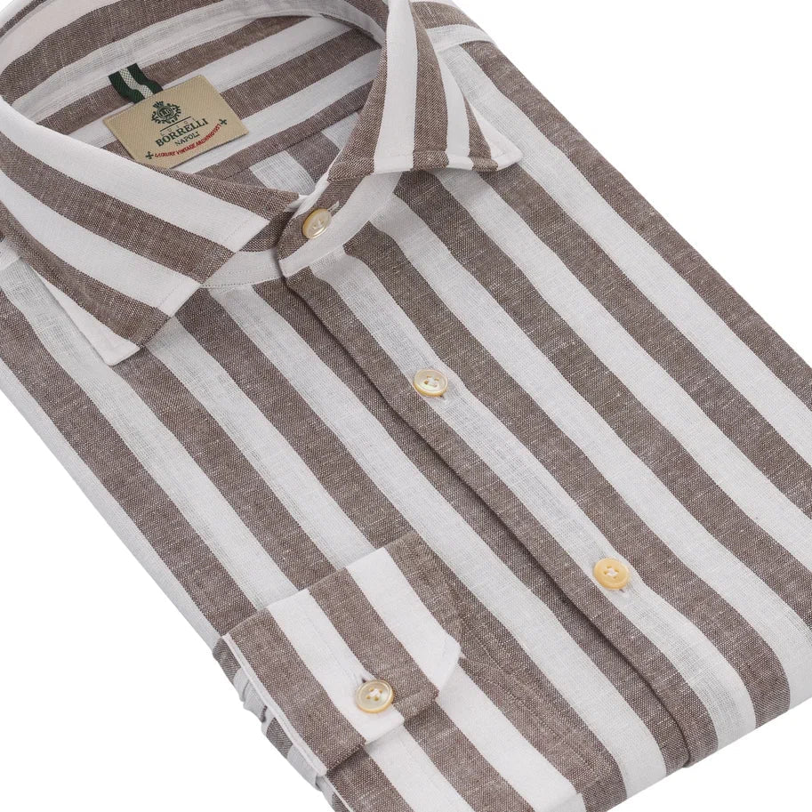 Luigi Borrelli Striped Linen and Cotton-Blend Brown Shirt - SARTALE