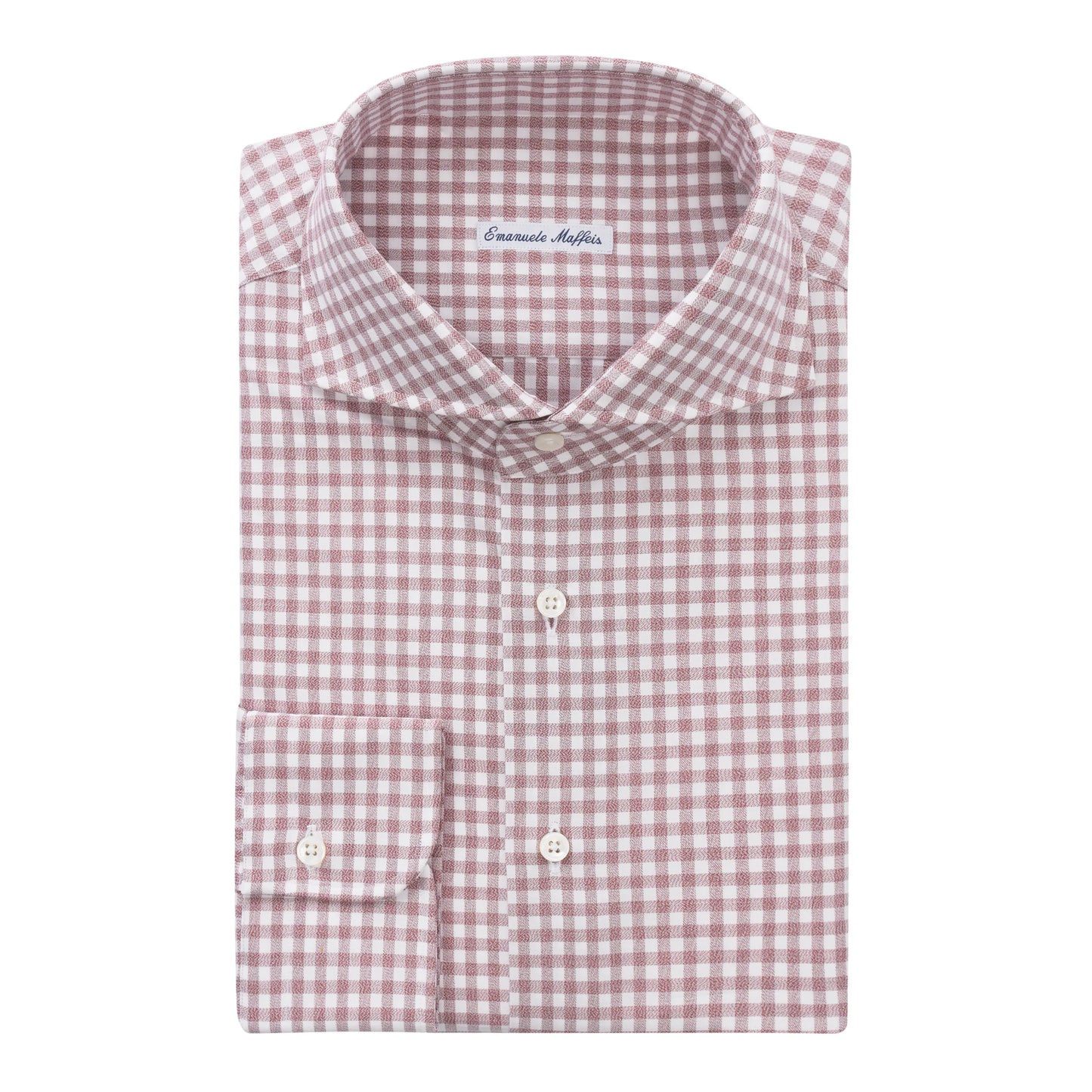 Checked Cotton Wine Red Shirt with Shark Collar