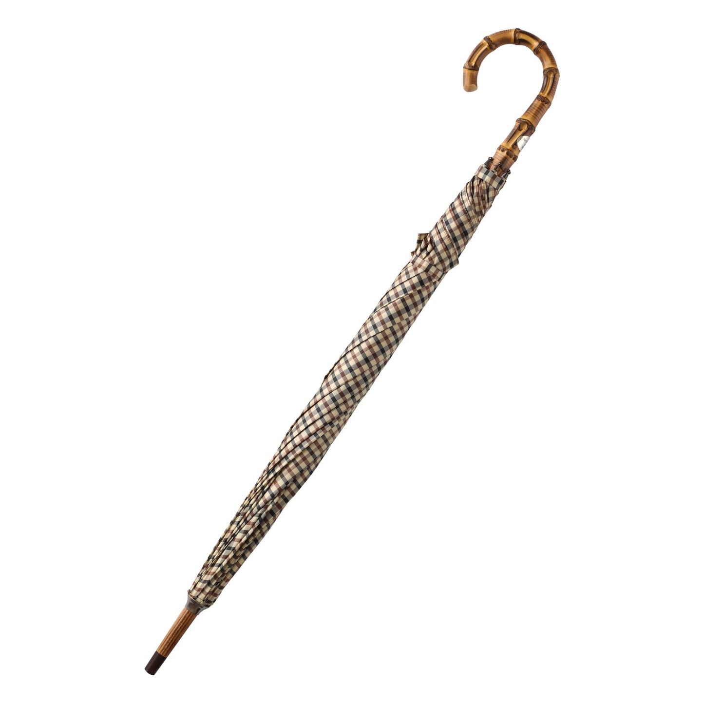 Bontoni Swan-Neck Mounted Bamboo-Handle Checked Umbrella in Brown - SARTALE