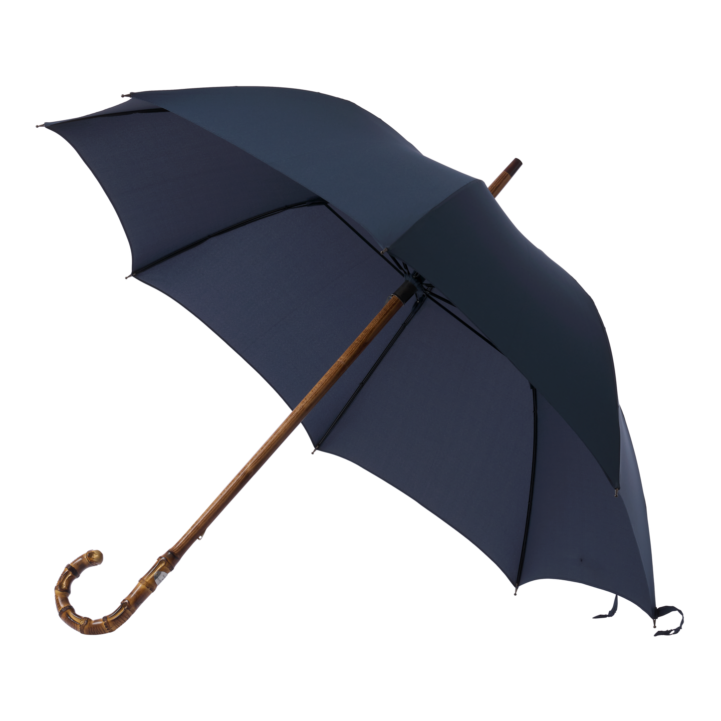 Swan-Neck Mounted Bamboo-Handle Umbrella in Blue