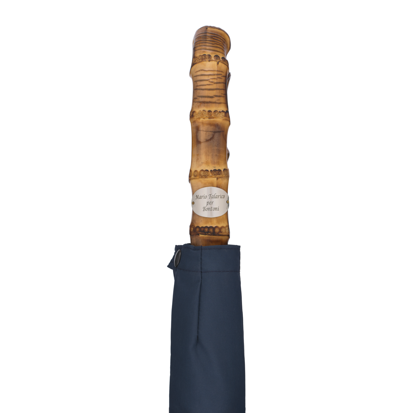 Swan-Neck Mounted Bamboo-Handle Umbrella in Blue
