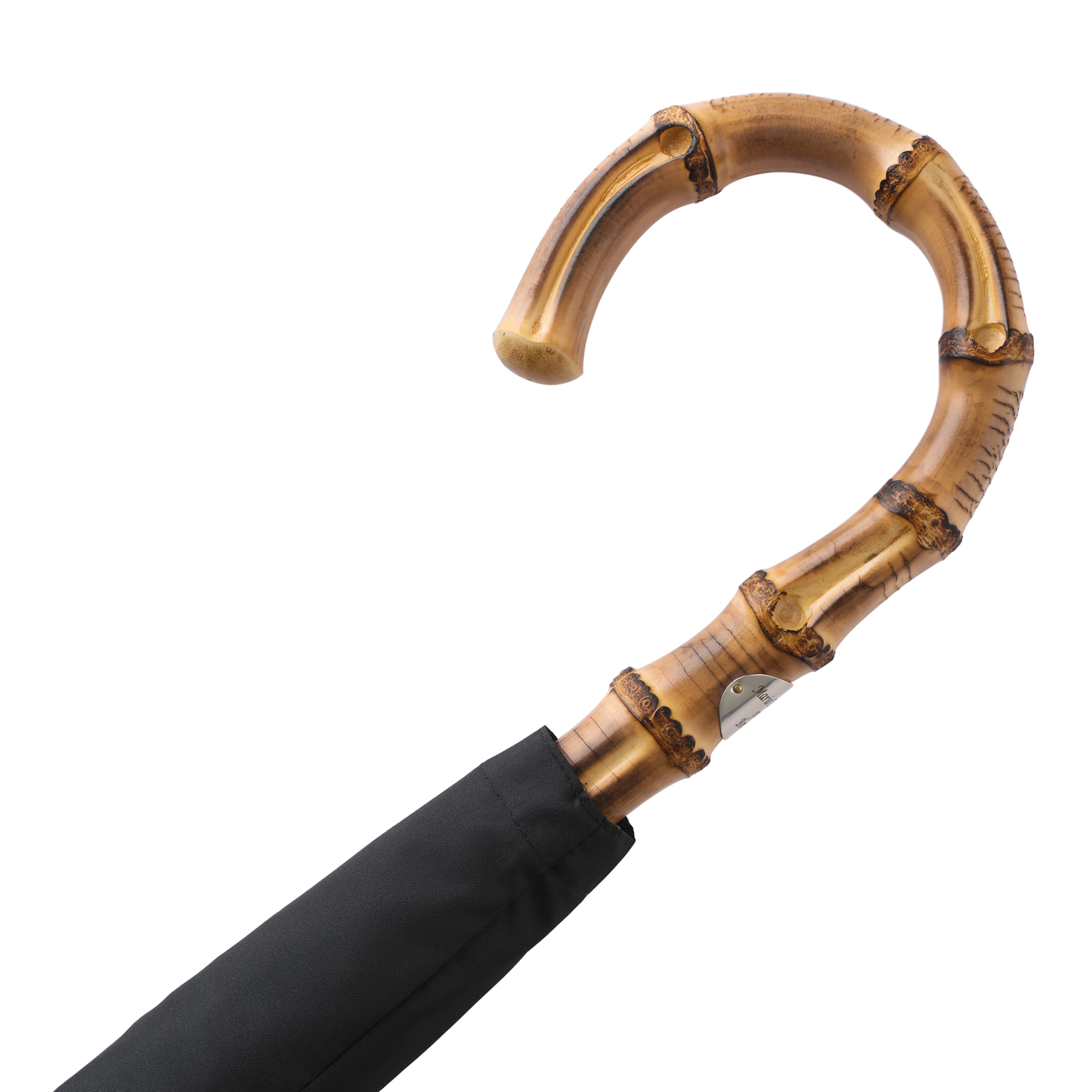 Swan-Neck Mounted Bamboo-Handle Umbrella in Black