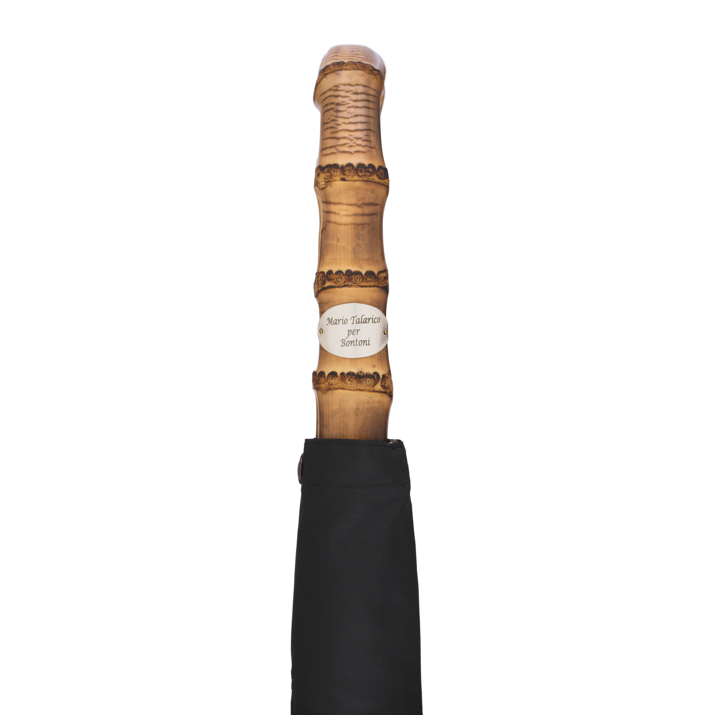 Swan-Neck Mounted Bamboo-Handle Umbrella in Black