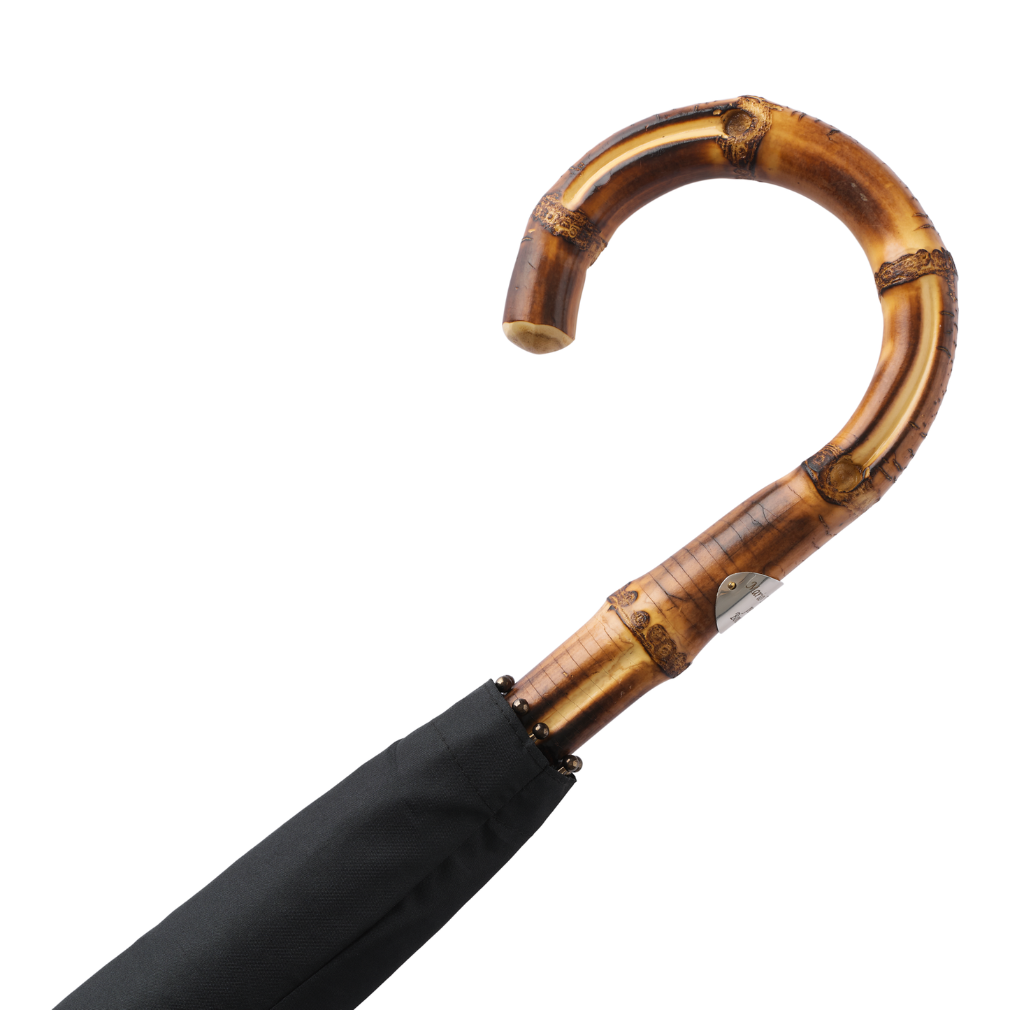 Swan-Neck Mounted Bamboo-Handle Umbrella in Black
