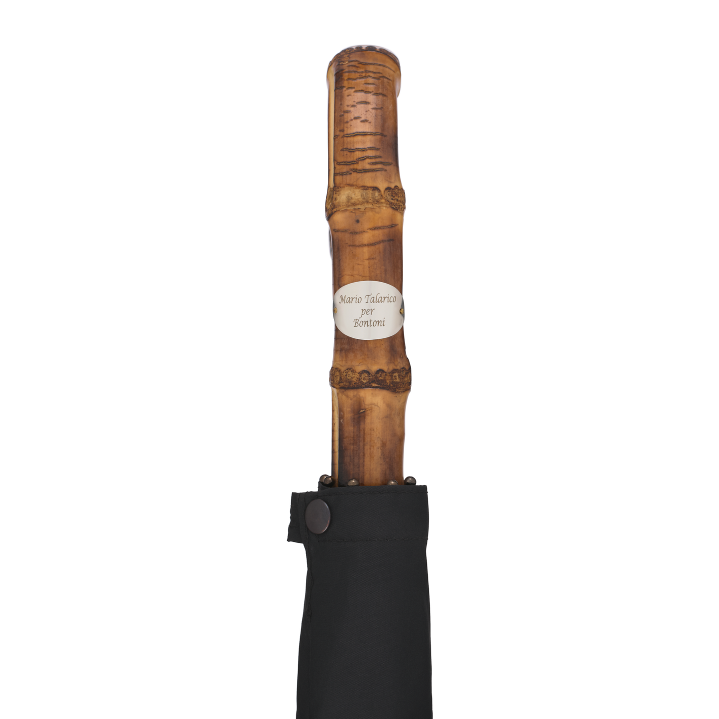 Swan-Neck Mounted Bamboo-Handle Umbrella in Black