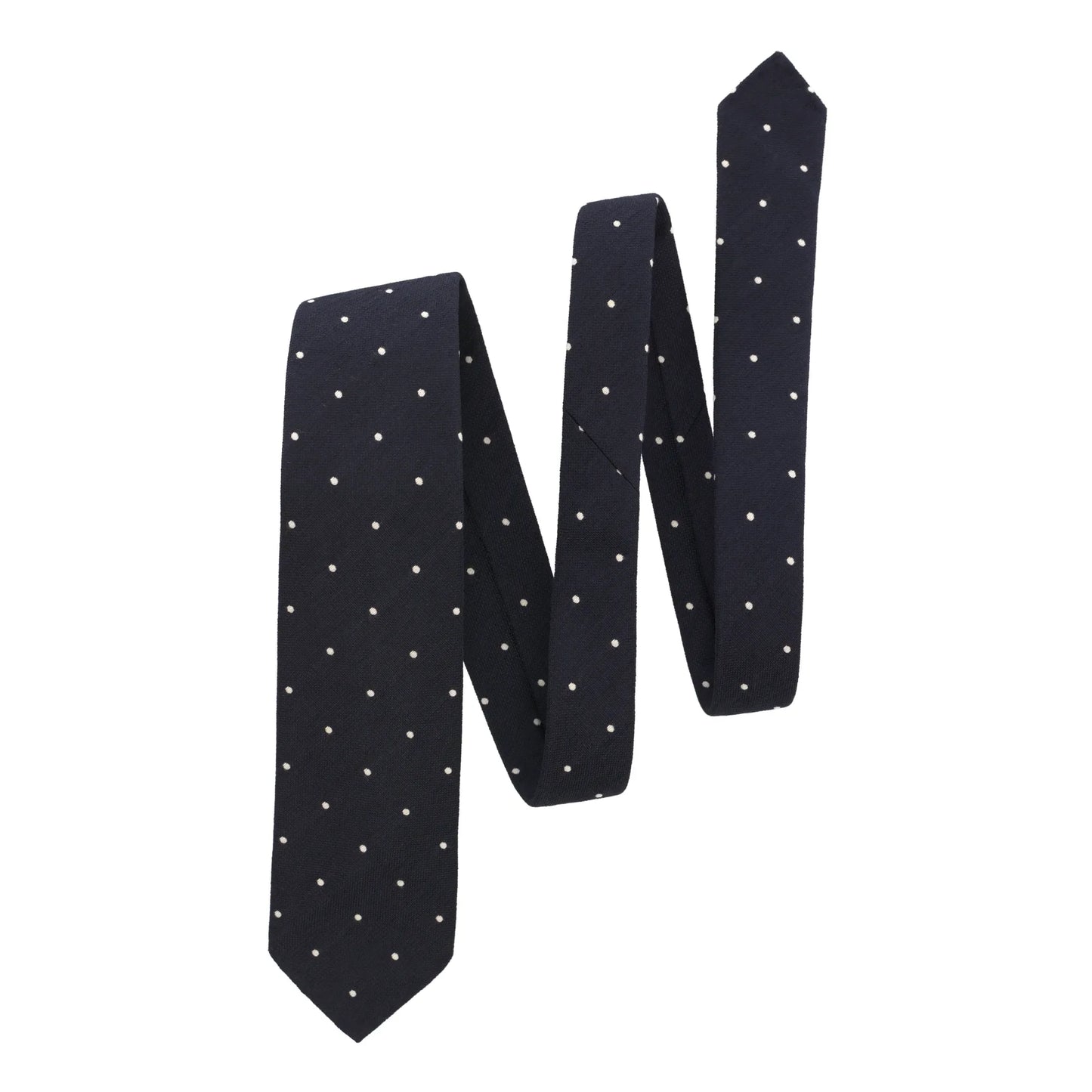 Handrolled Polka Dot Tie in Navy Blue