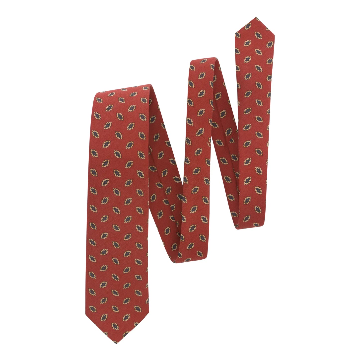 Leaf Printed Silk Tie in Red