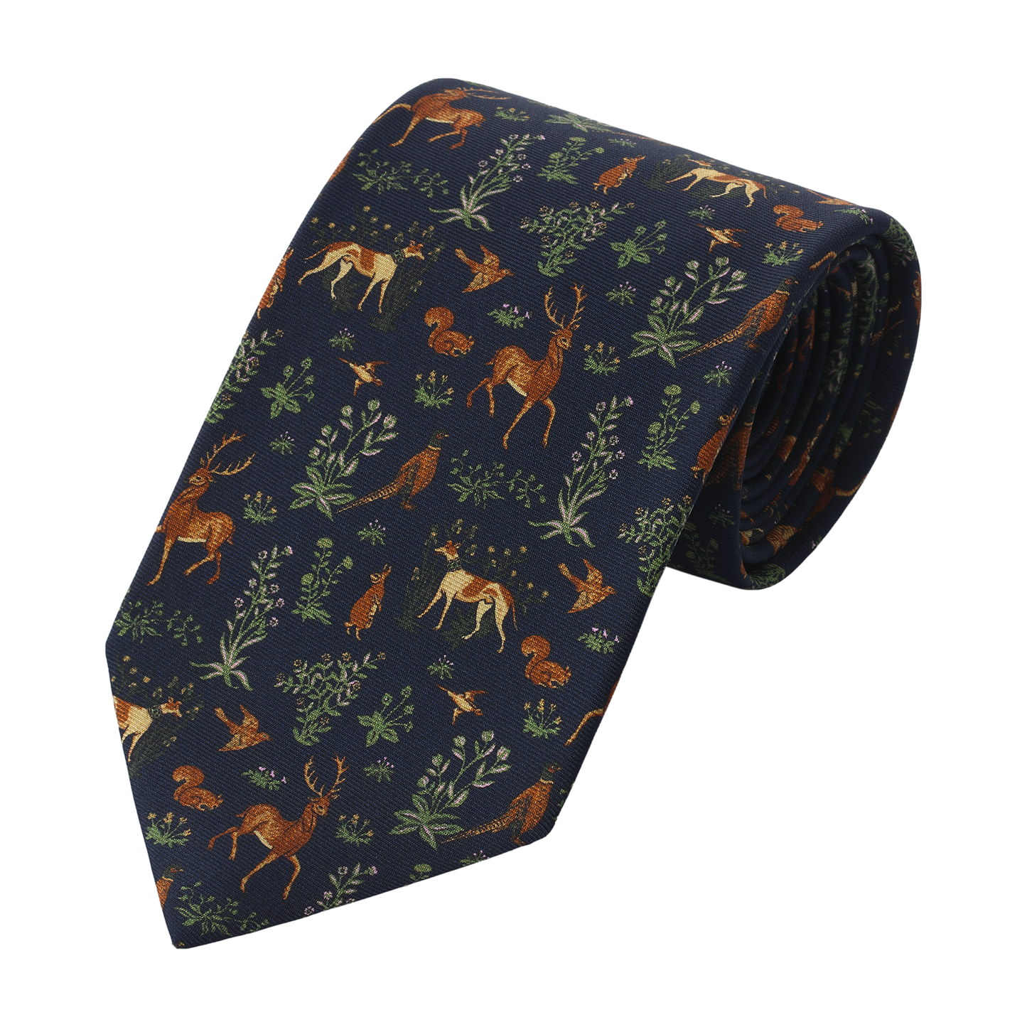 Printed Self-Tipped Silk Navy Tie