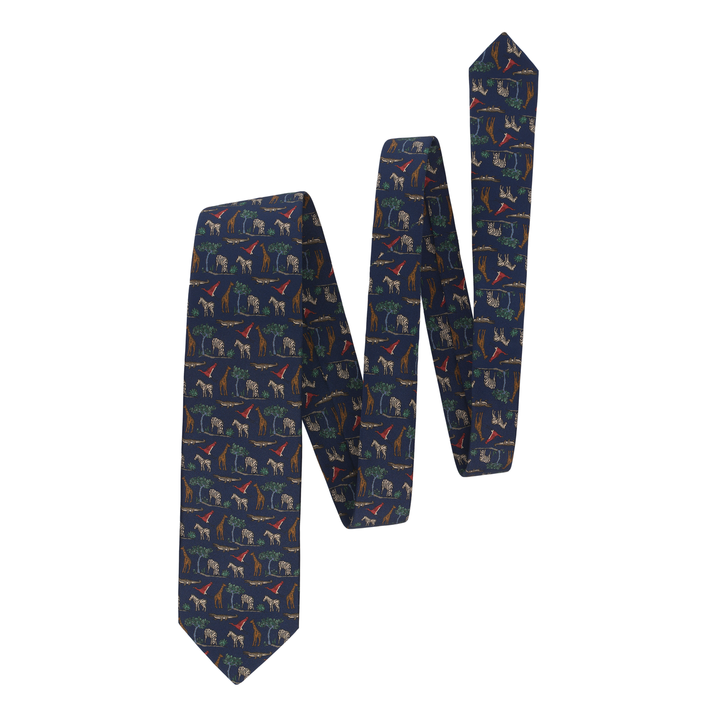 Printed Self-Tipped Silk Tie with Navy Design
