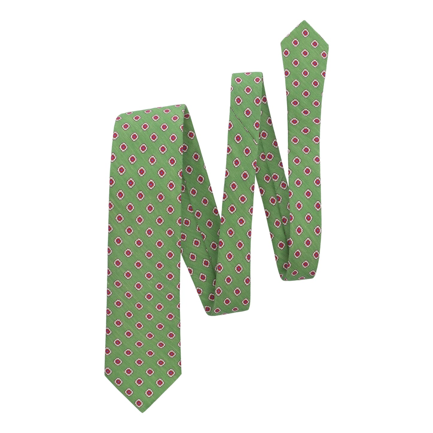 Printed Silk and Linen Green Tie