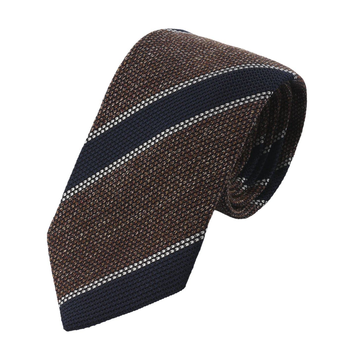 Regimental Grenadine Tie in Brown and Navy