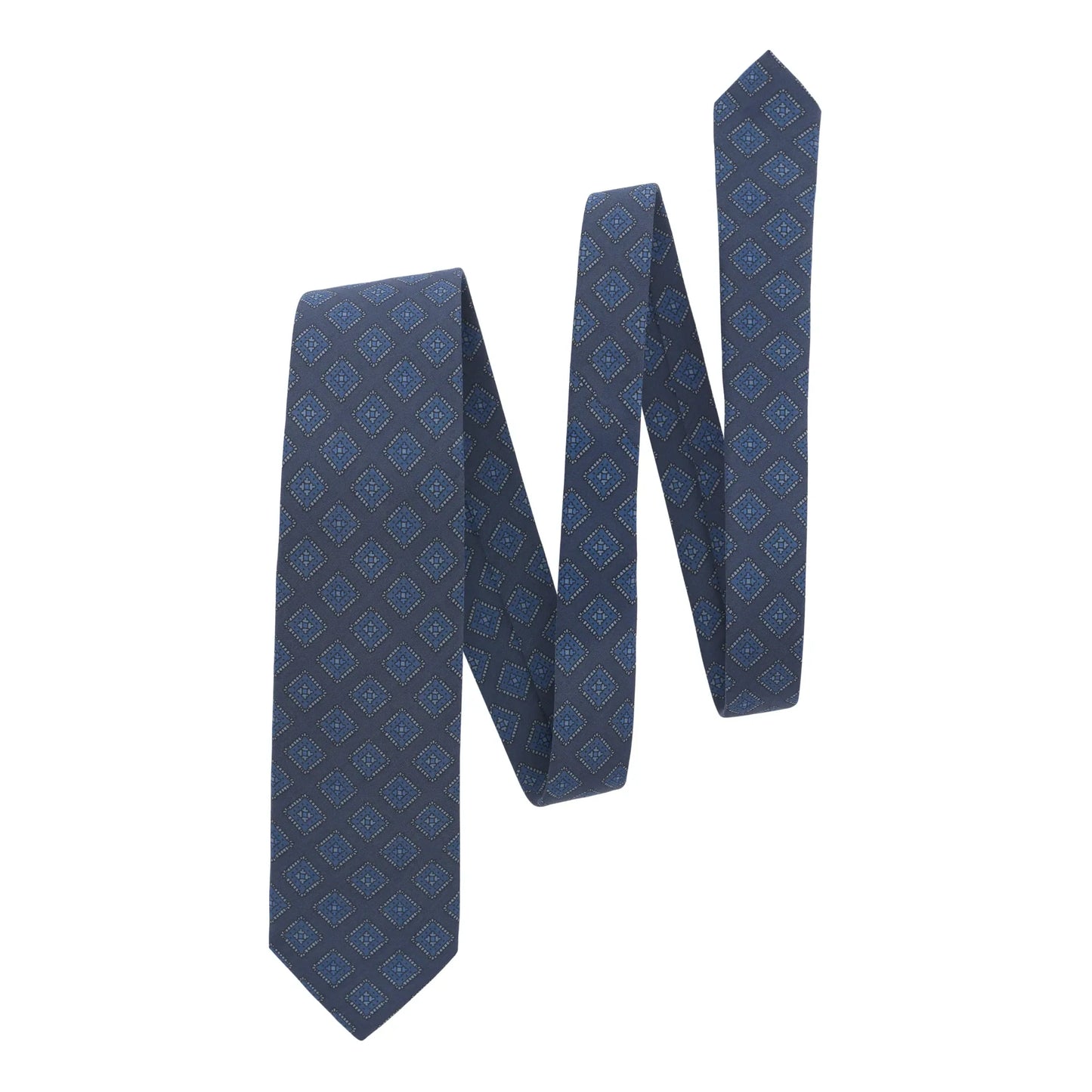 Printed Self-Tipped Silk Tie in Dark Blue