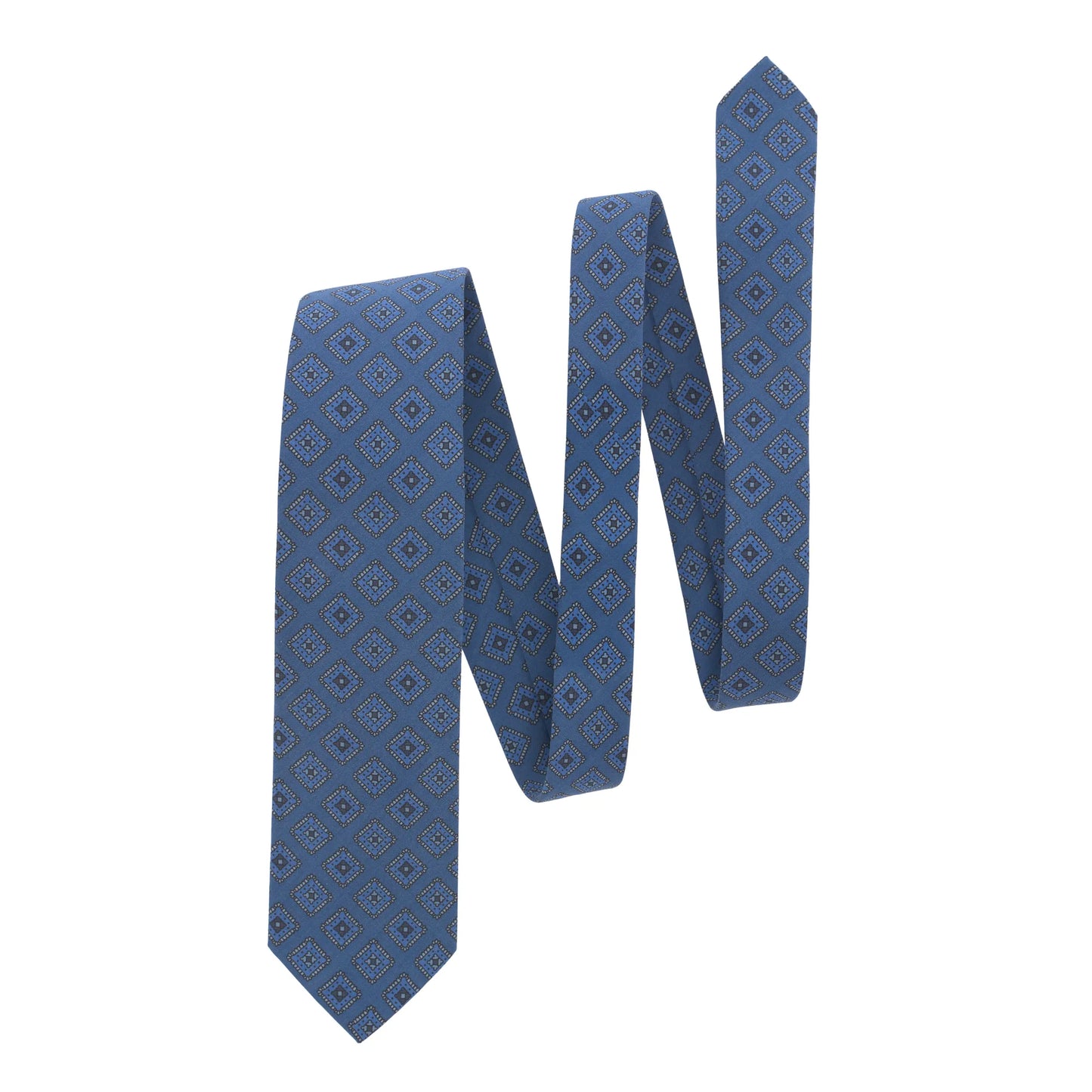 Printed Self-Tipped Silk Tie in Blue