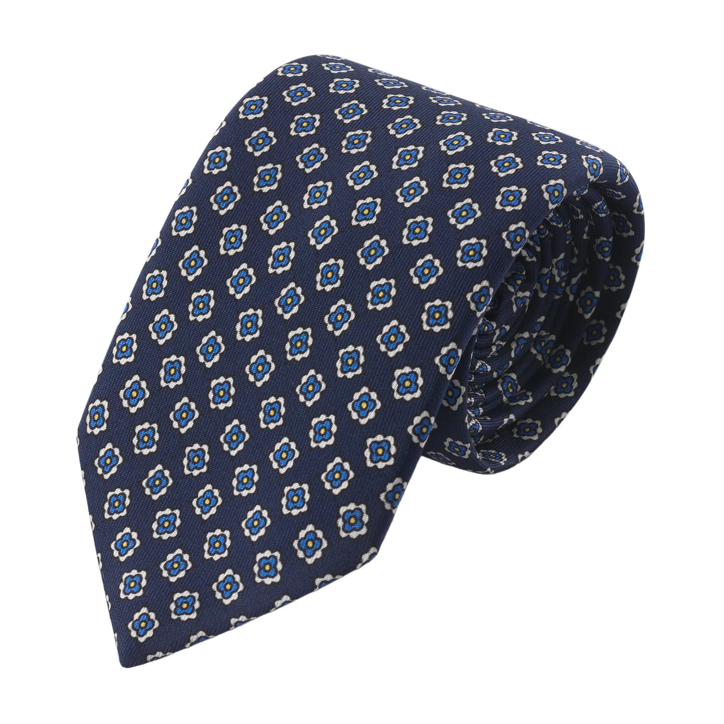 Printed Self-Tipped Silk Tie in Dark Blue