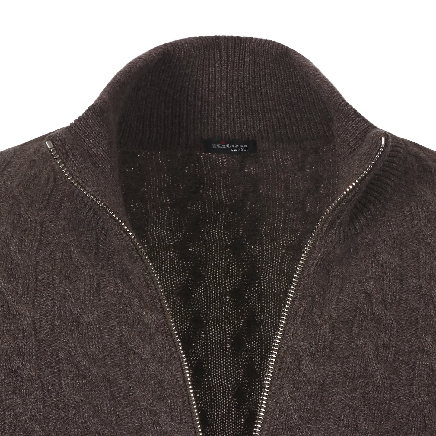Cashmere Zip-Up Cardigan in Chocolate Brown