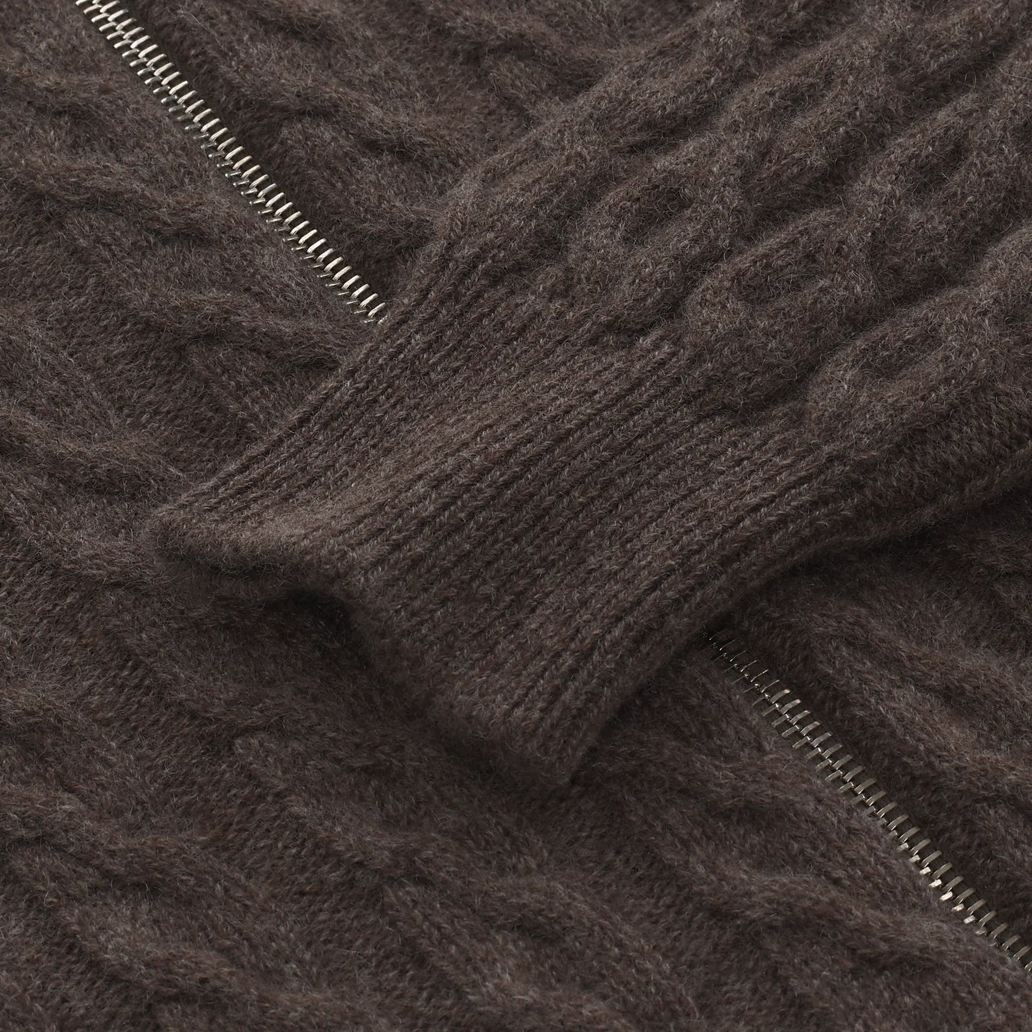 Cashmere Zip-Up Cardigan in Chocolate Brown