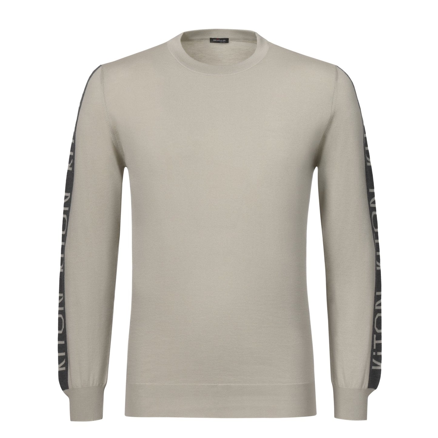 Kiton Crew-Neck Logo-Print Jersey Sweater in Light Grey - SARTALE