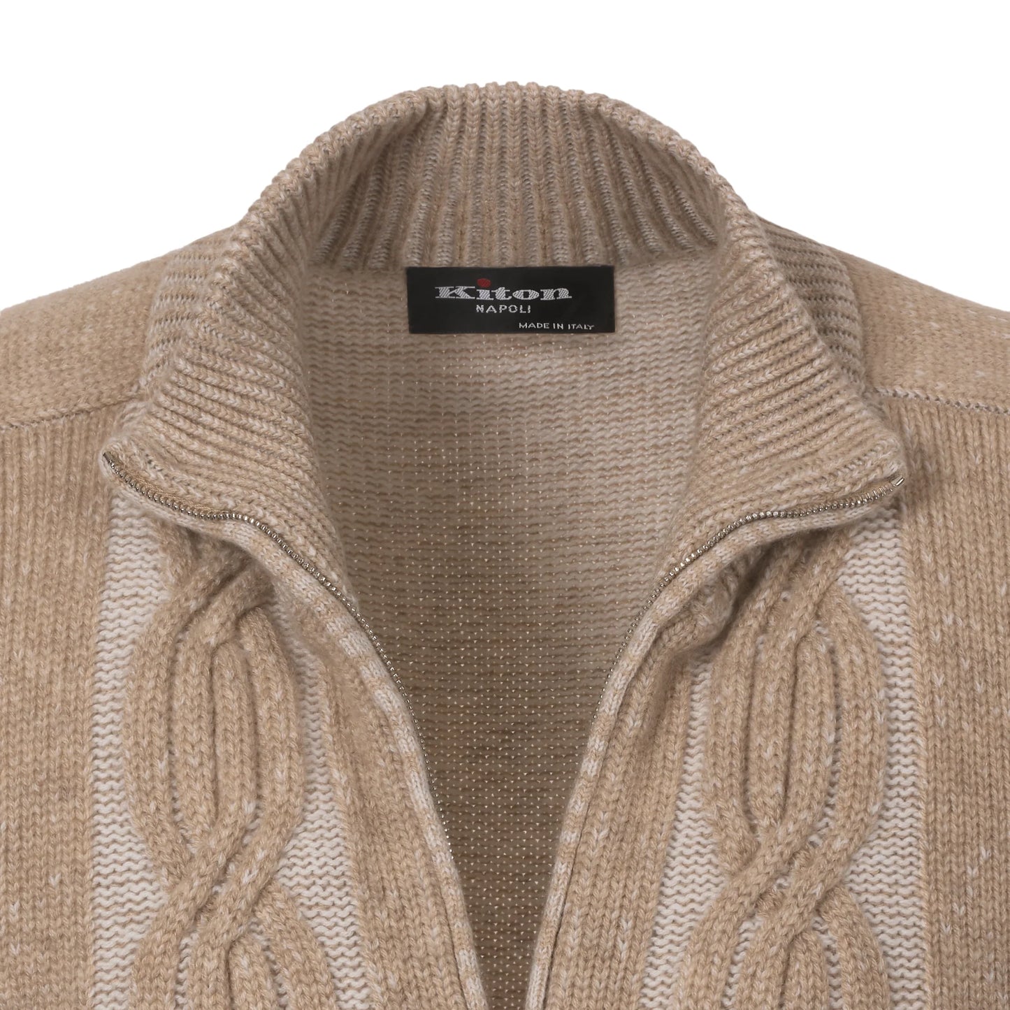 Cashmere Zip-Up Cardigan in Sand Brown