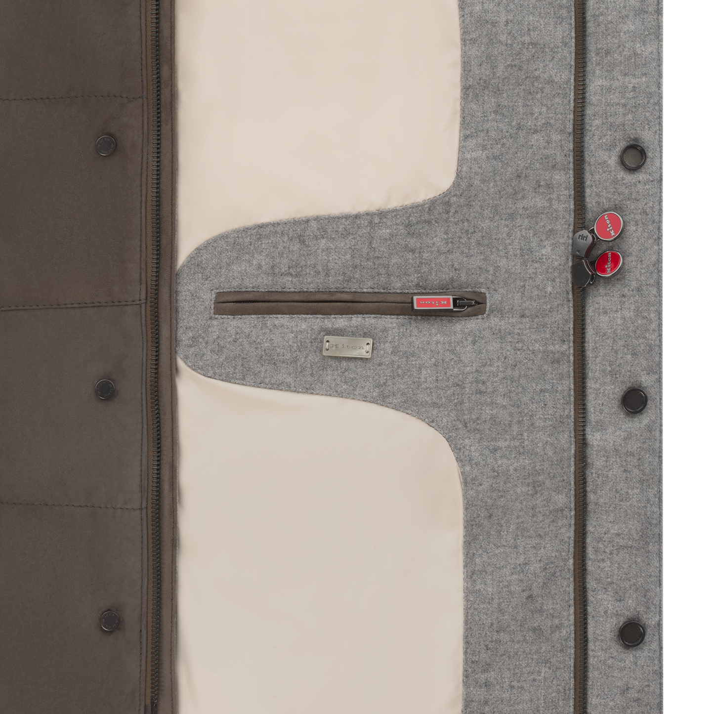 Kiton Quilted Hooded Suede Vest in Taupe - SARTALE