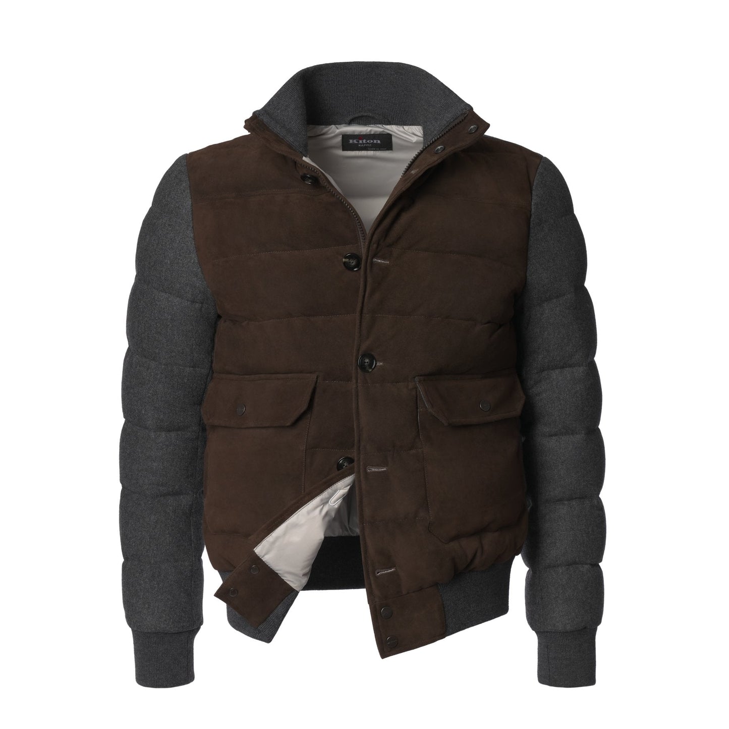 Kiton Quilted Suede und Wool Bomber Jacket in Brown - SARTALE