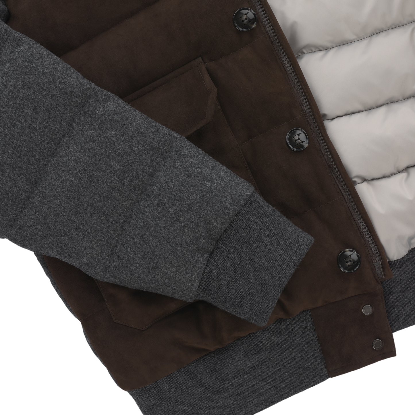 Kiton Quilted Suede und Wool Bomber Jacket in Brown - SARTALE