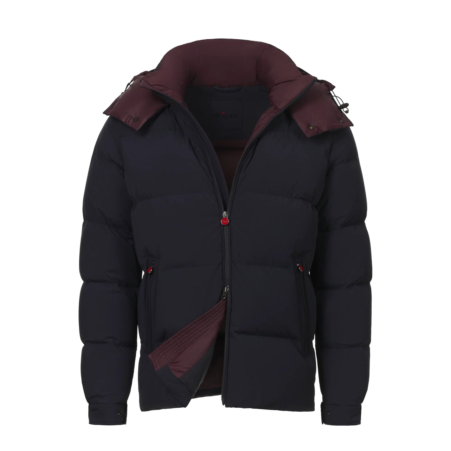 Hooded Down Jacket in Dark Blue and Purple