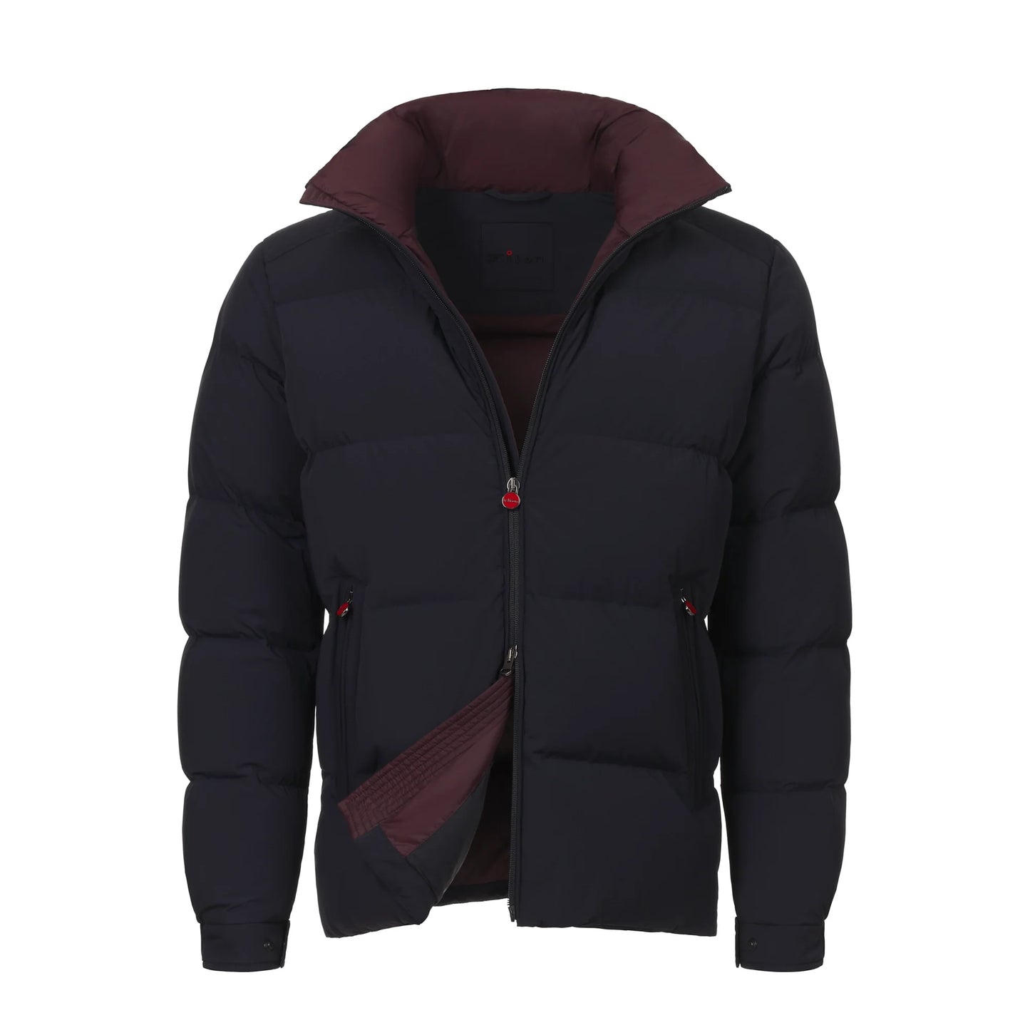 Hooded Down Jacket in Dark Blue and Purple