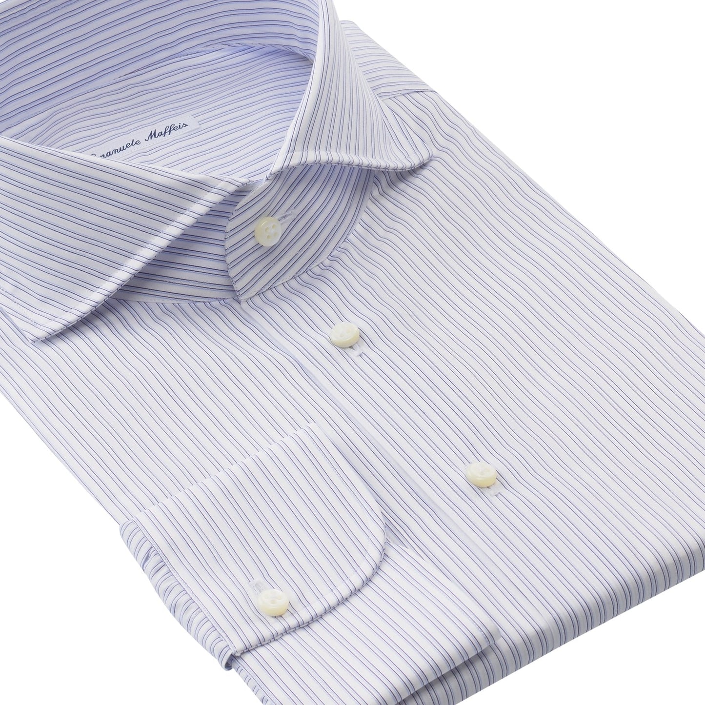Emanuele Maffeis Double-Stripe Cotton White and Blue Shirt with Shark Collar - SARTALE