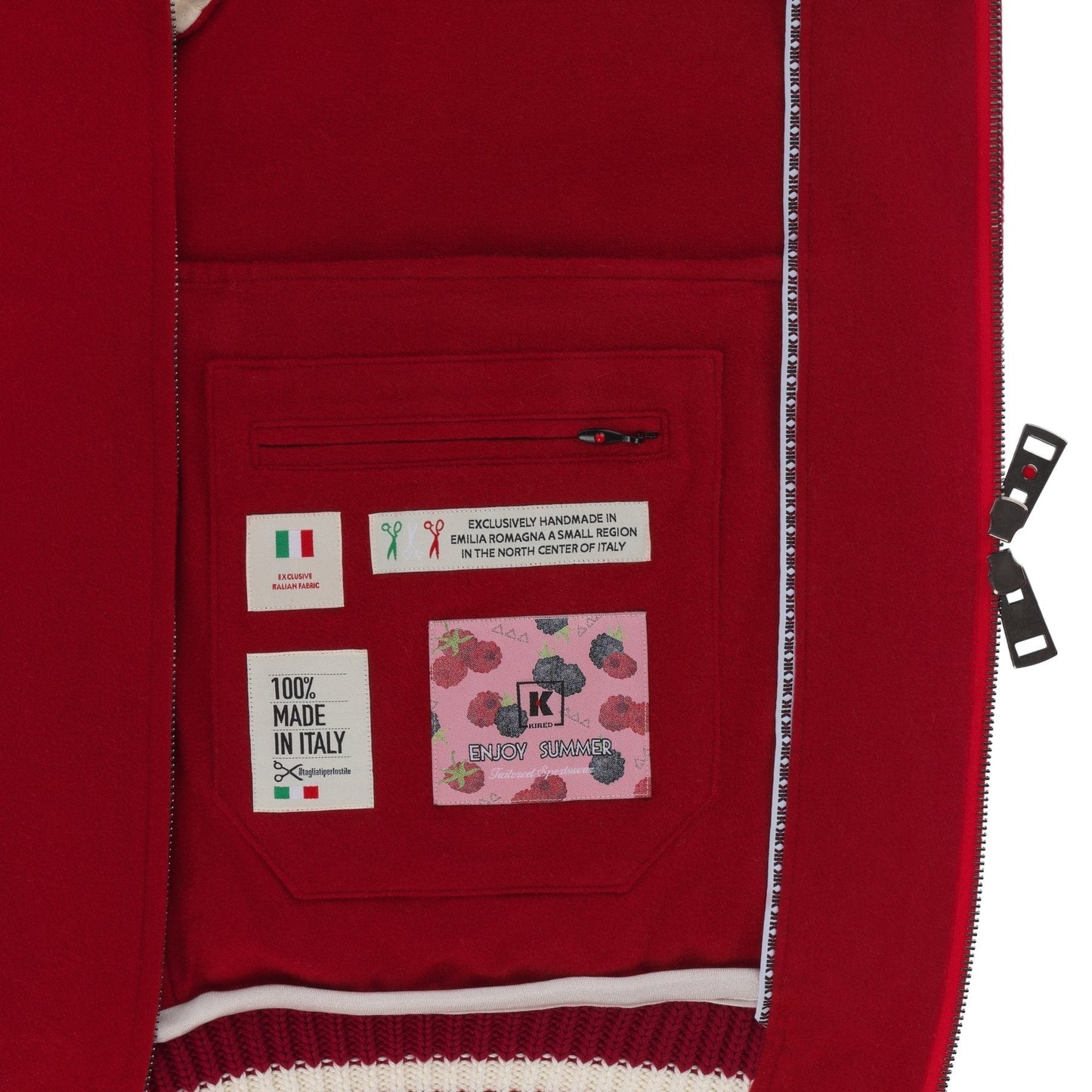 Kired Cashmere Bomber Jacket in Red and White - SARTALE