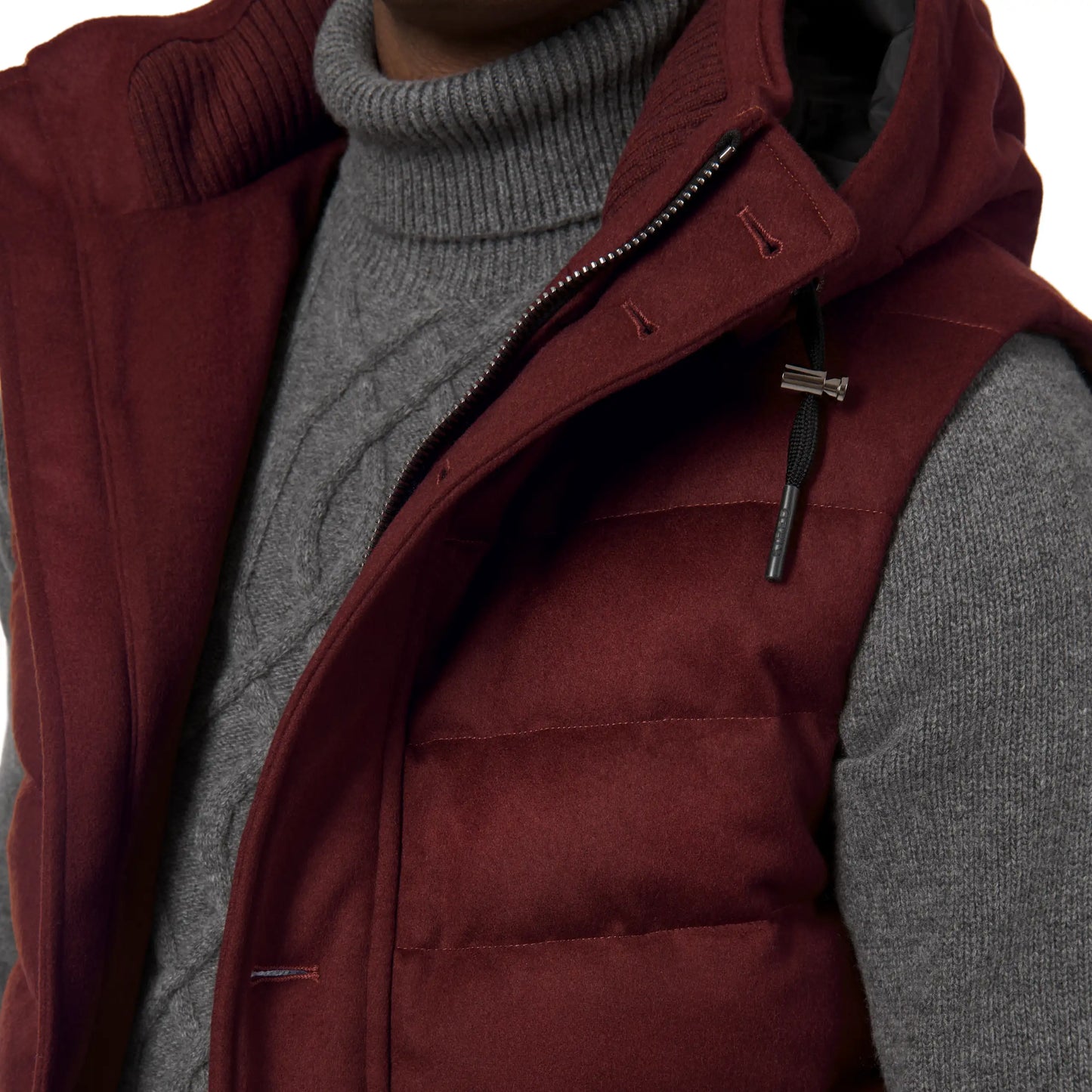 Quilted Shell Hooded Down Vest in Red