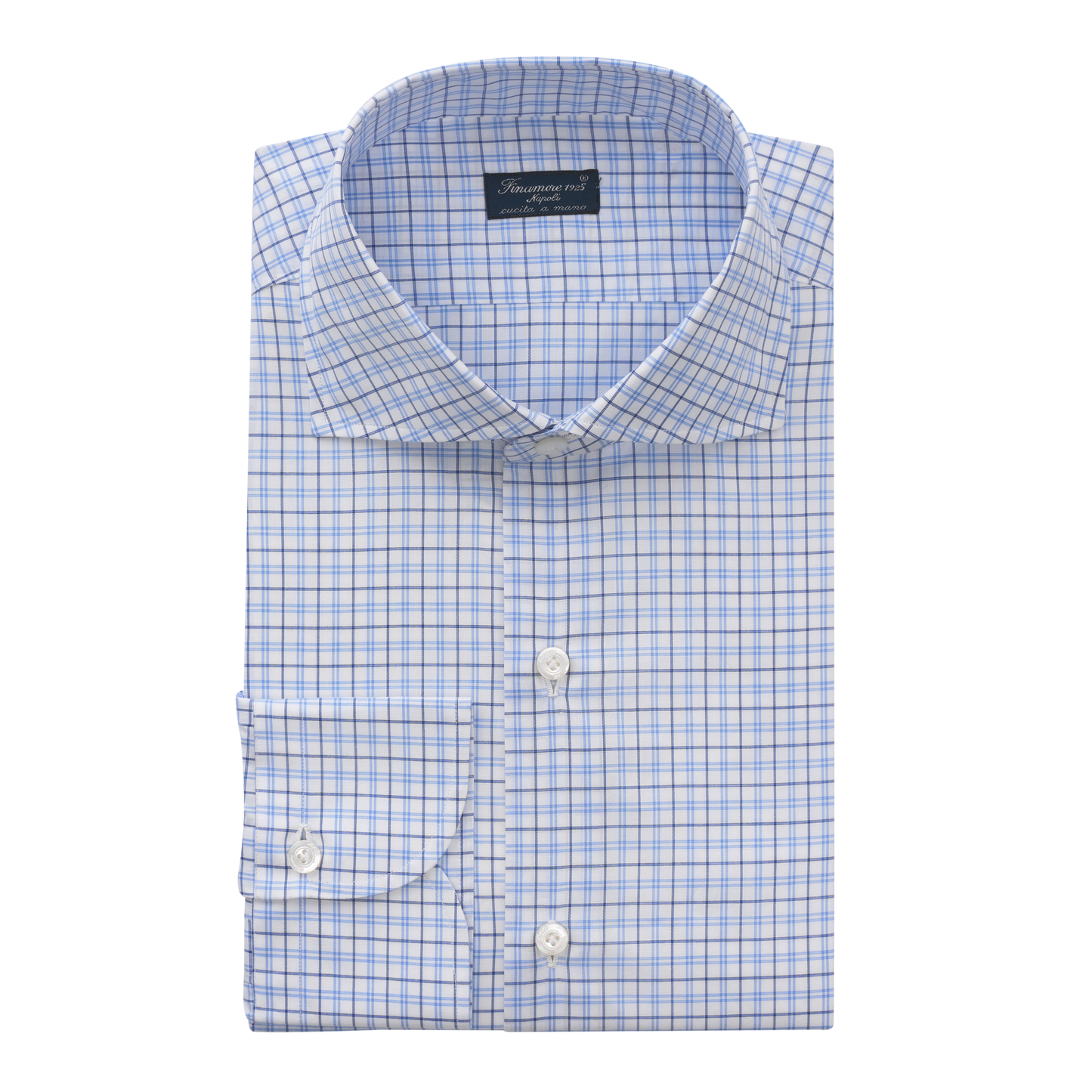 Finamore Checked Cotton Shirt in Light Blue - SARTALE