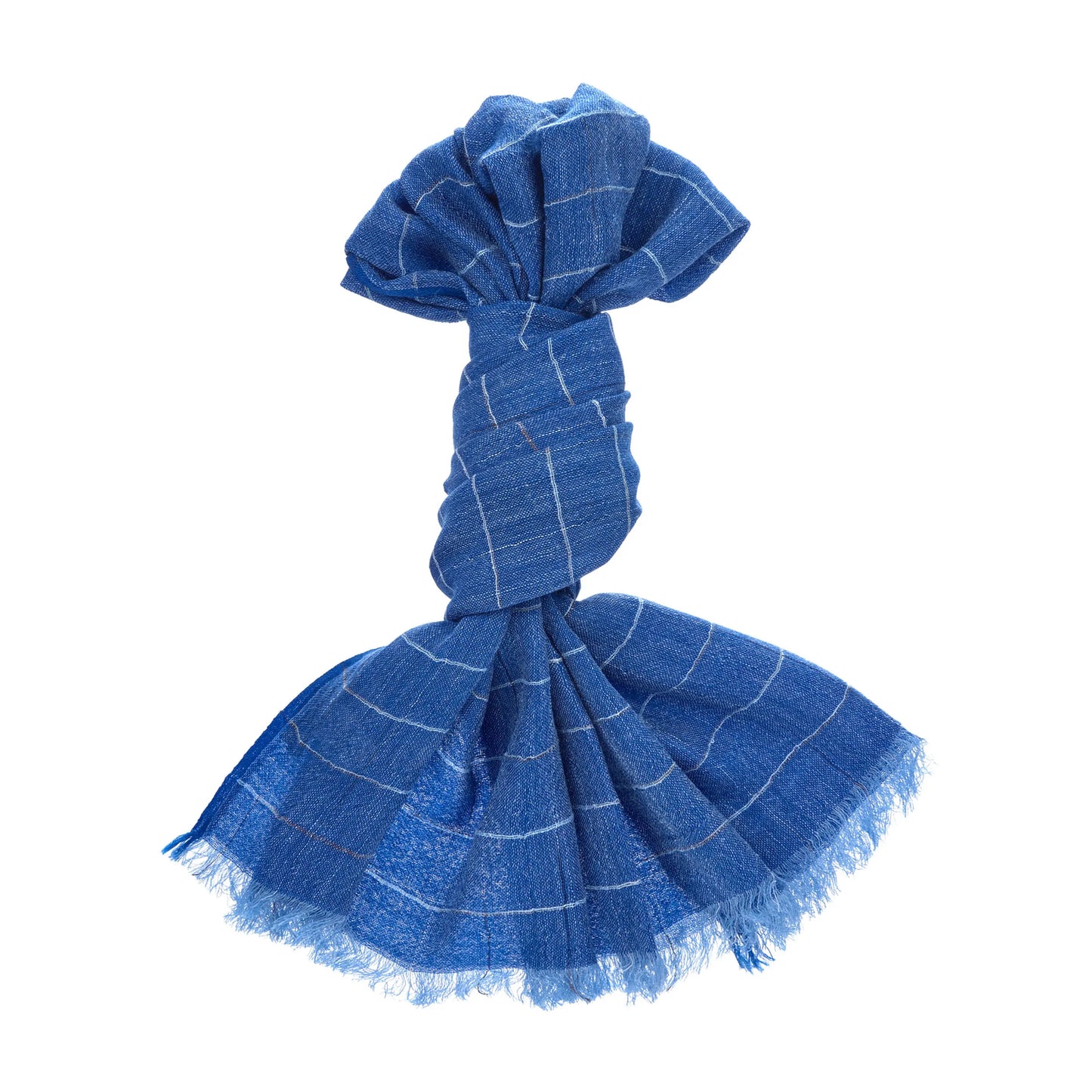 Gestreifter Schal aus Leinen und Kaschmirmischung mit Fransen in Blau