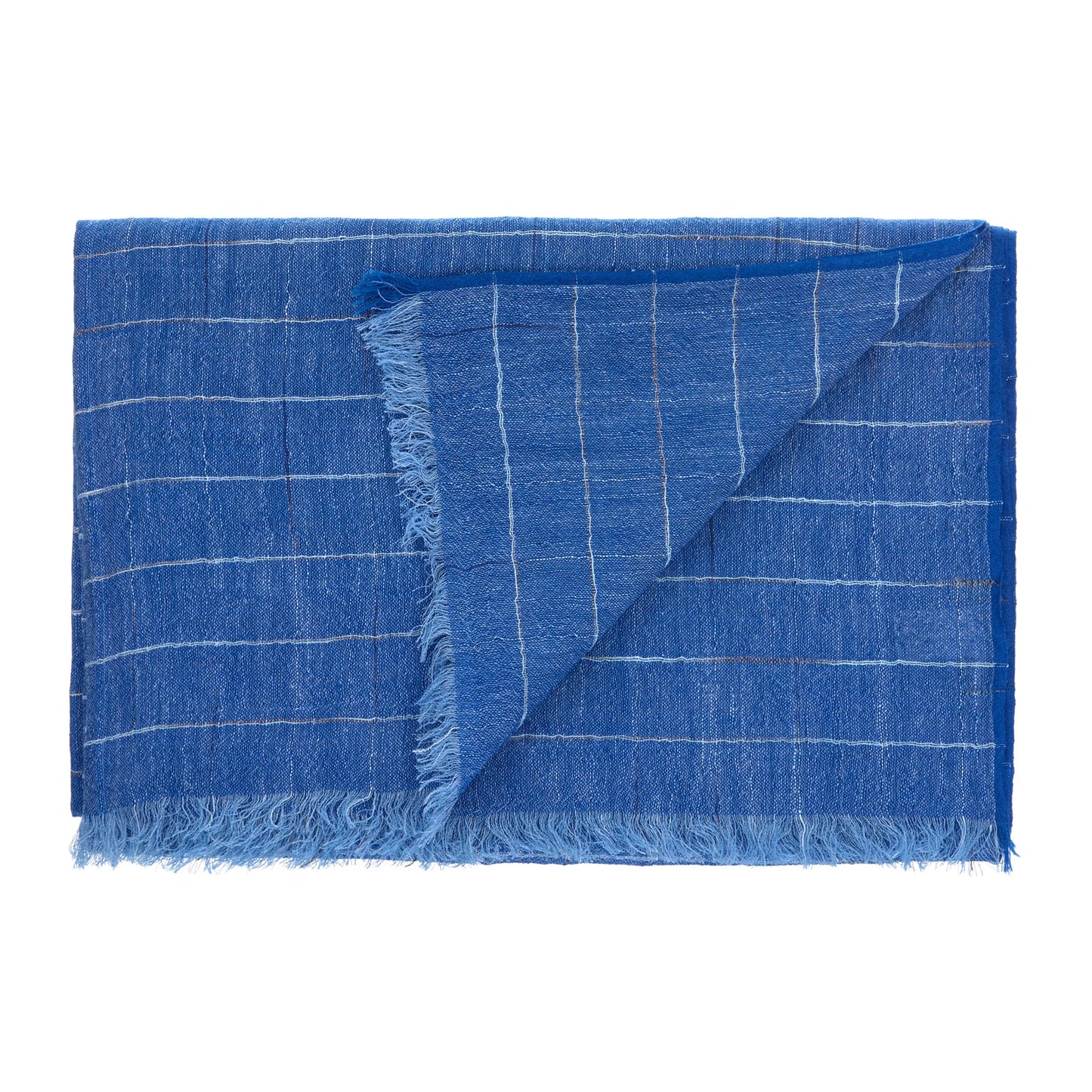 Gestreifter Schal aus Leinen und Kaschmirmischung mit Fransen in Blau