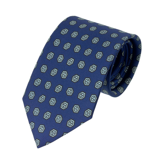 Cesare Attolini Hand-Printed Silk Tie in Navy Blue - SARTALE