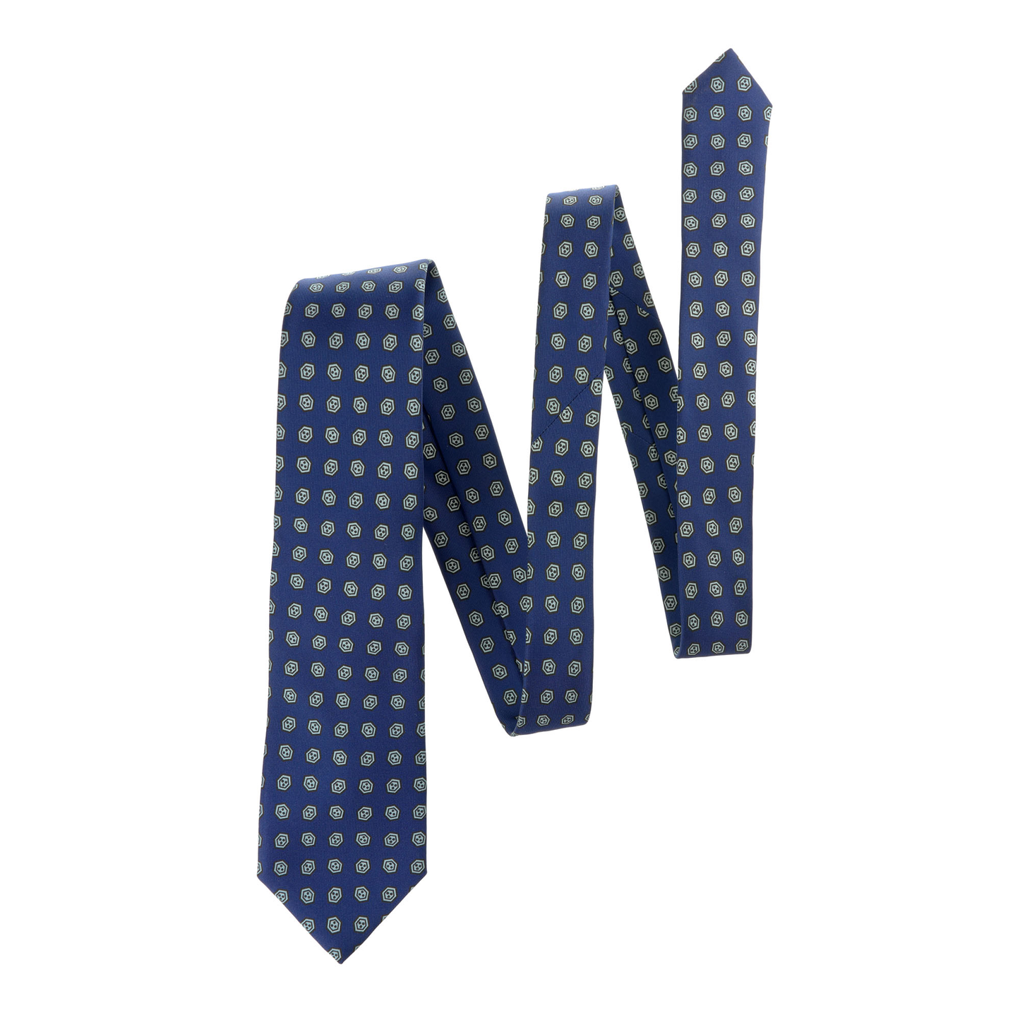Hand-Printed Silk Tie in Navy Blue