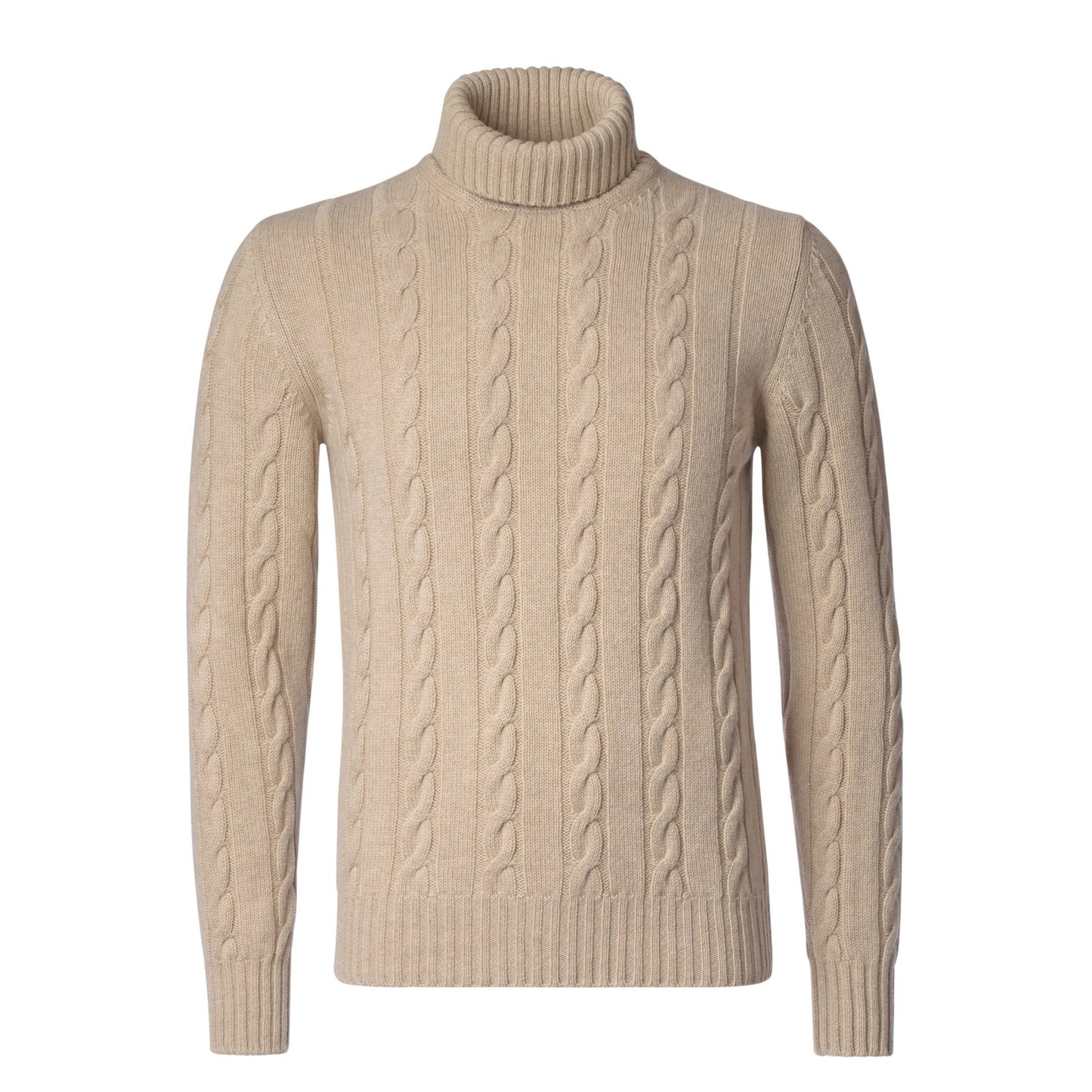 Luciano Barbera Turtleneck Cable-Knit Wool, Silk and Cashmere-Blend Sweater in Beige - SARTALE